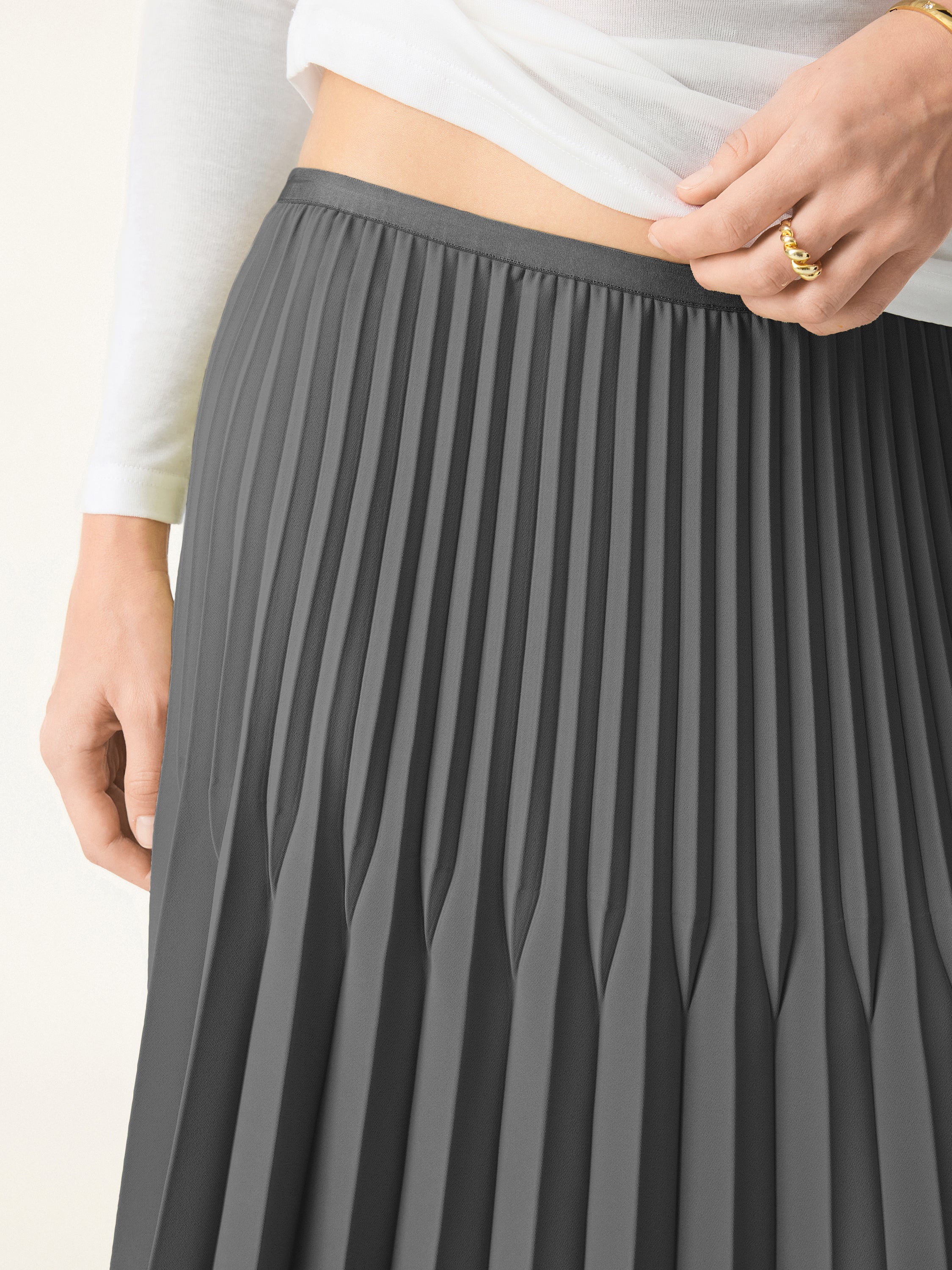 Twisted Pleated A-line Midi Skirt