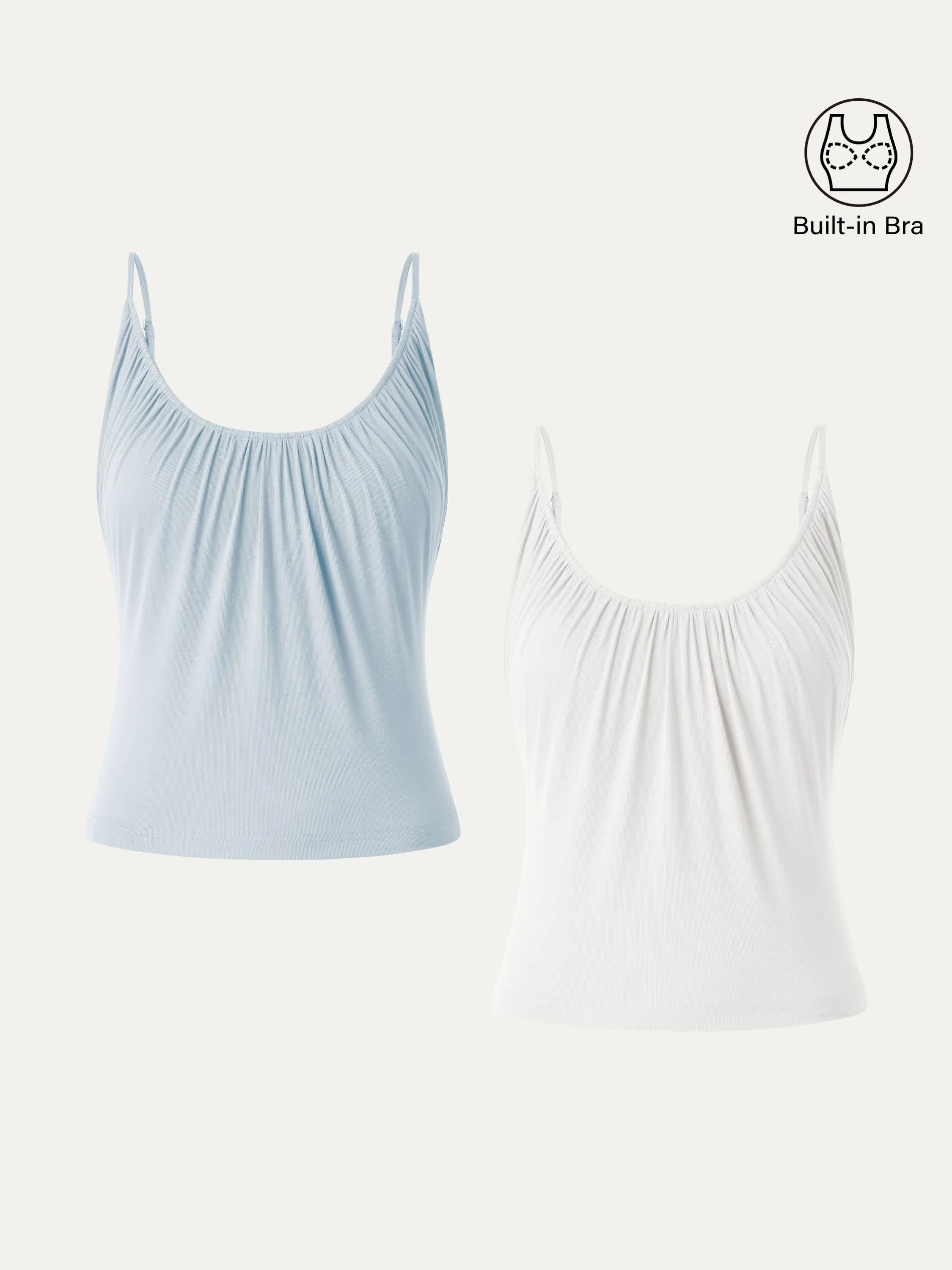 2Pcs Set Scoop Neck Gathered Spaghetti Brami Top