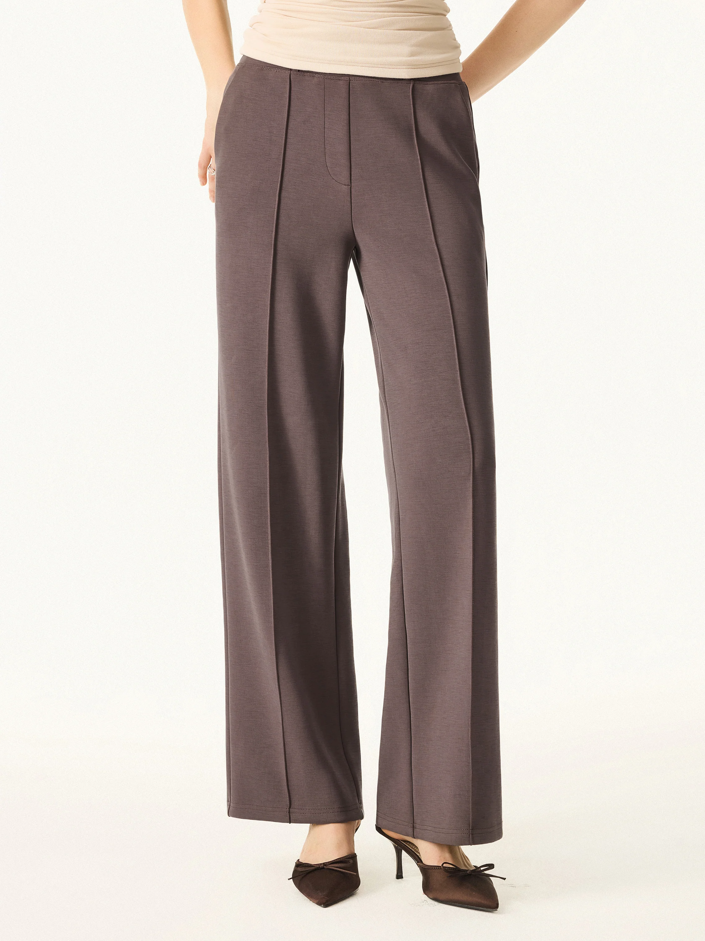 Wrinkle-Resistant Mid Rise Straight Leg Pants with Pockets