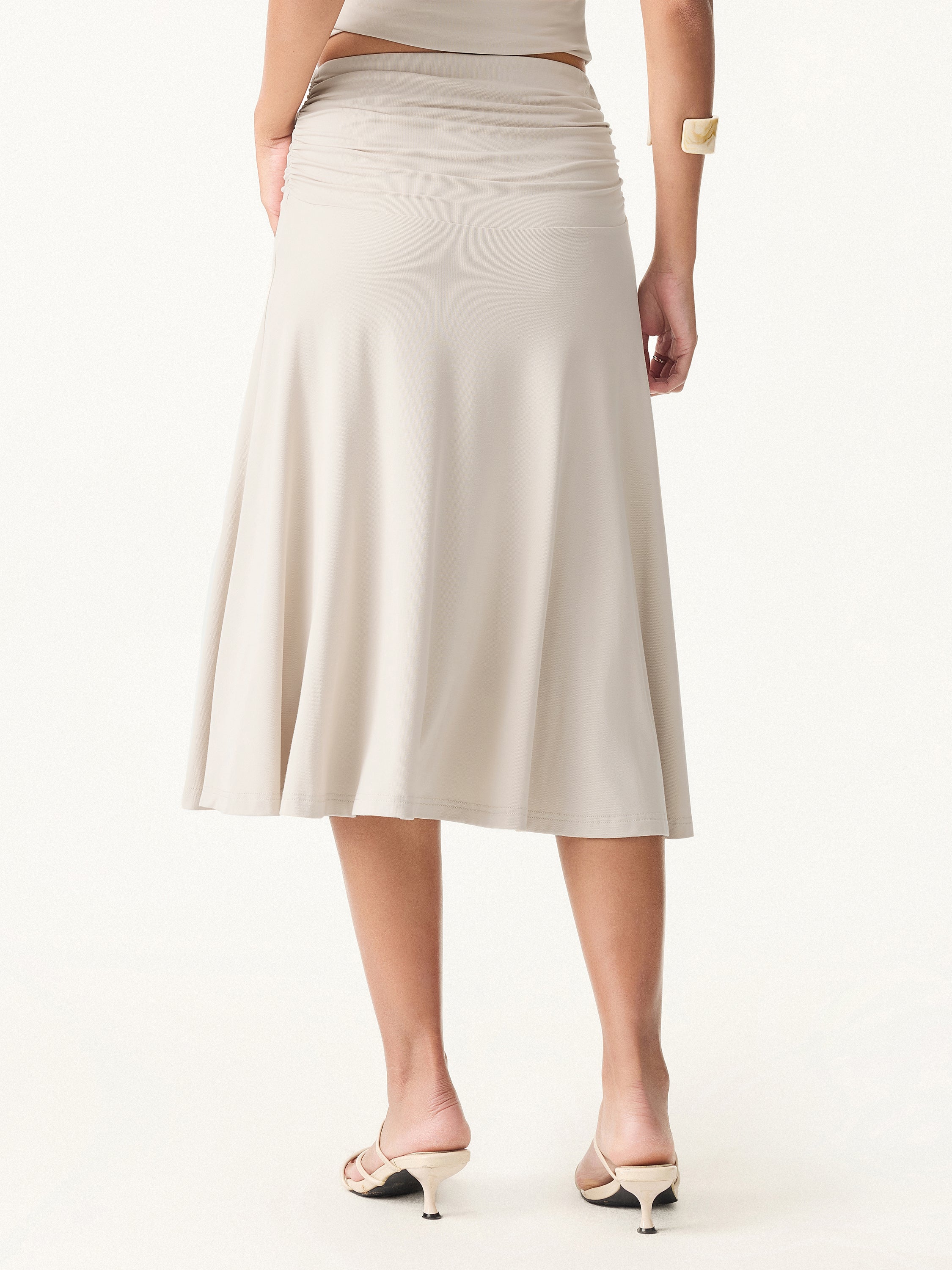 Flowing Side - Ruched A - line Midi Skirt