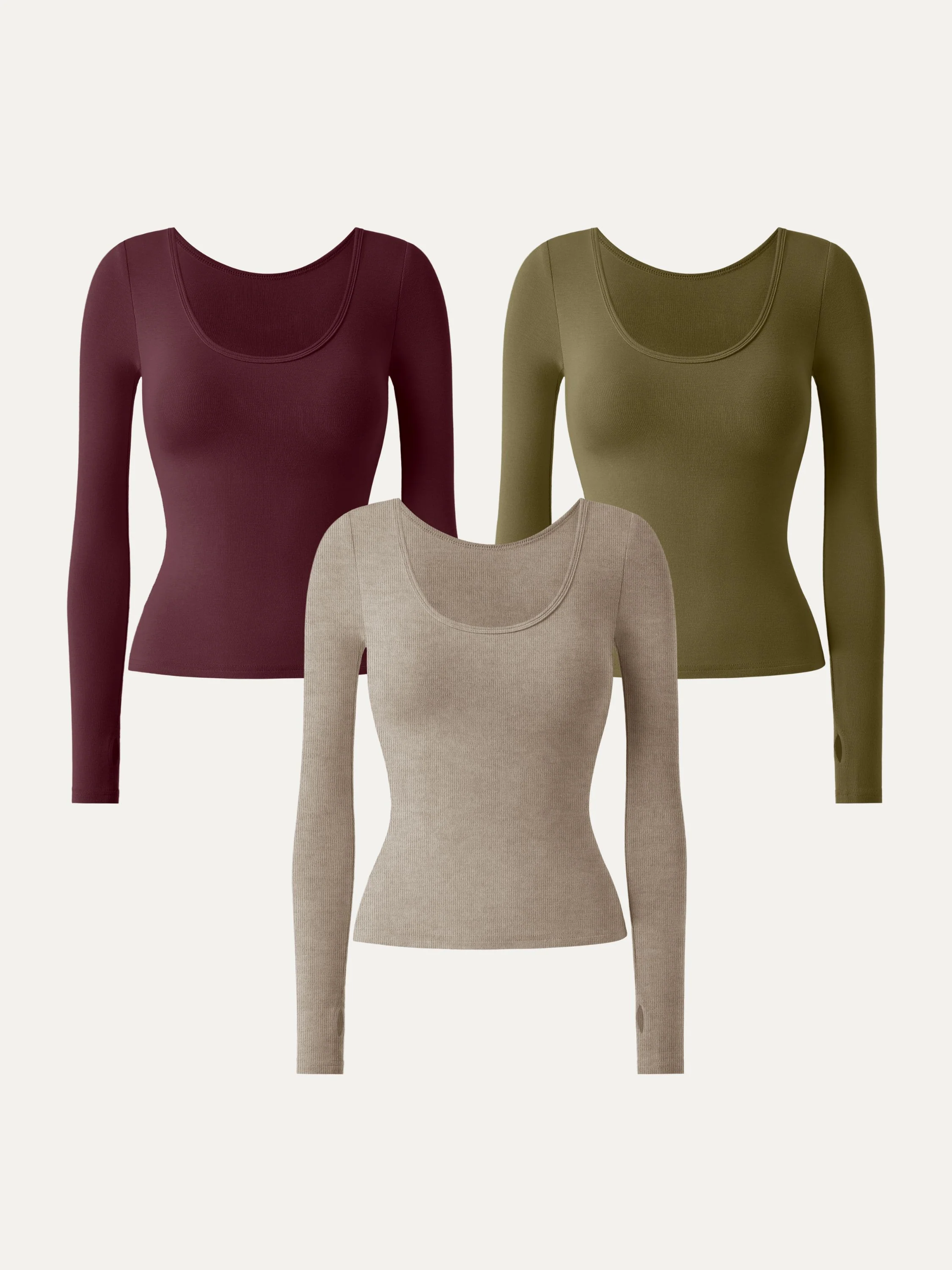 3Pcs Set Essential Lyocell Cashmere Multi-Wear Long Sleeve Top with Thumbholes