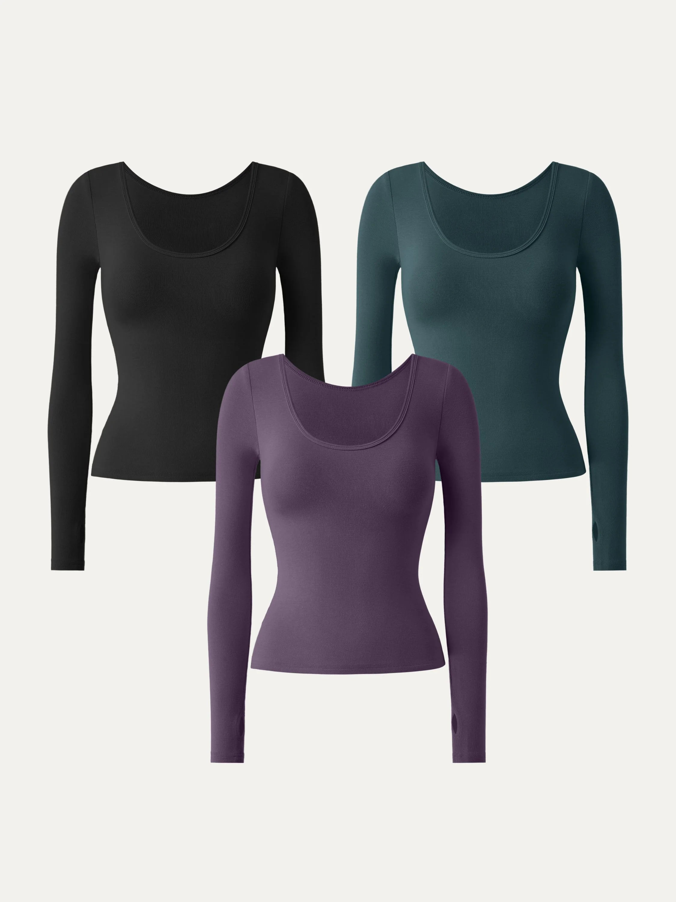 3Pcs Set Essential Lyocell Cashmere Multi-Wear Long Sleeve Top with Thumbholes