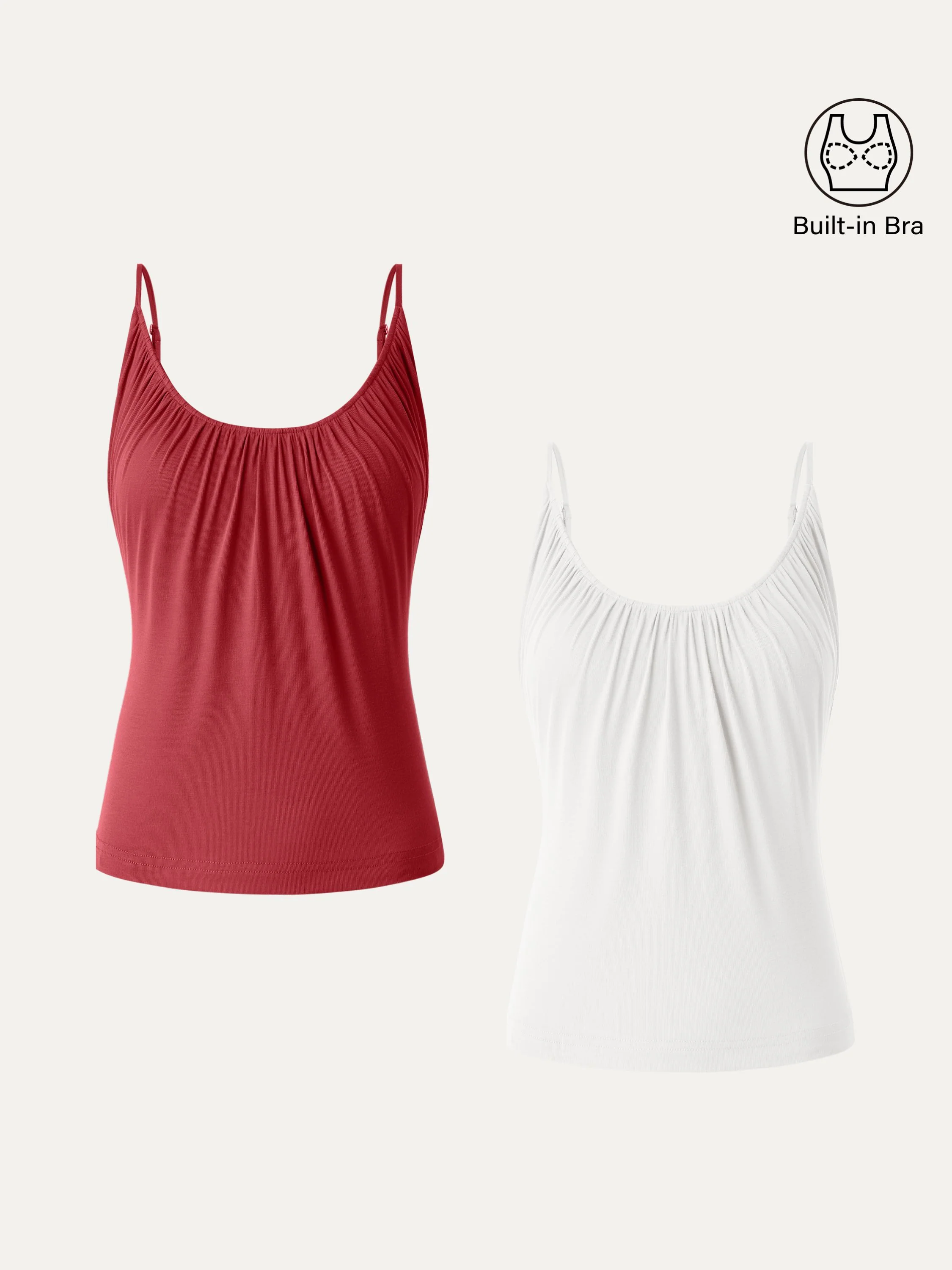 2-Piece Set Hip-Length Scoop Neck Gathered Spaghetti Strap Top