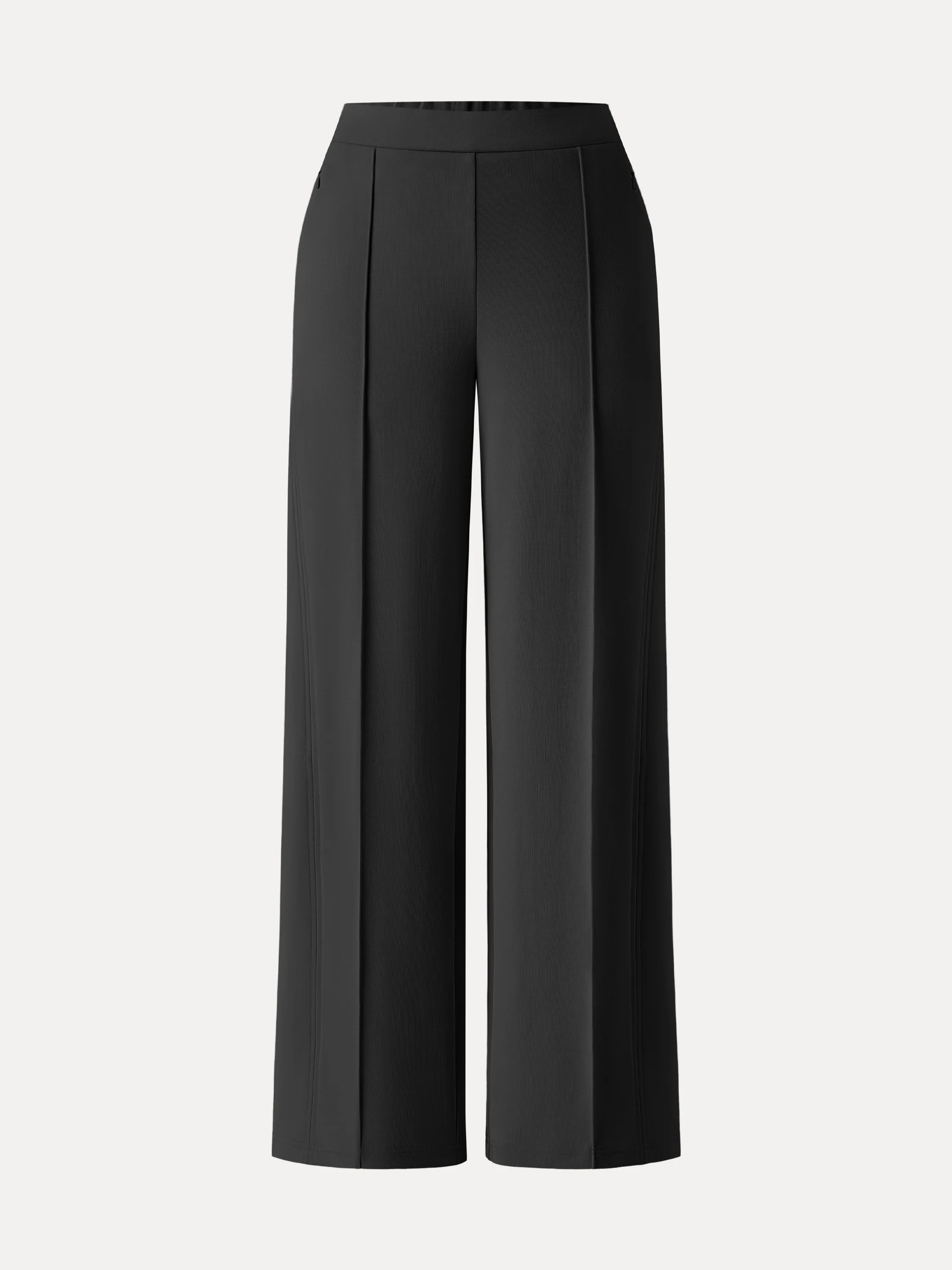 Wrinkle-Resistant Mid Rise Wide Leg Pants with Pockets