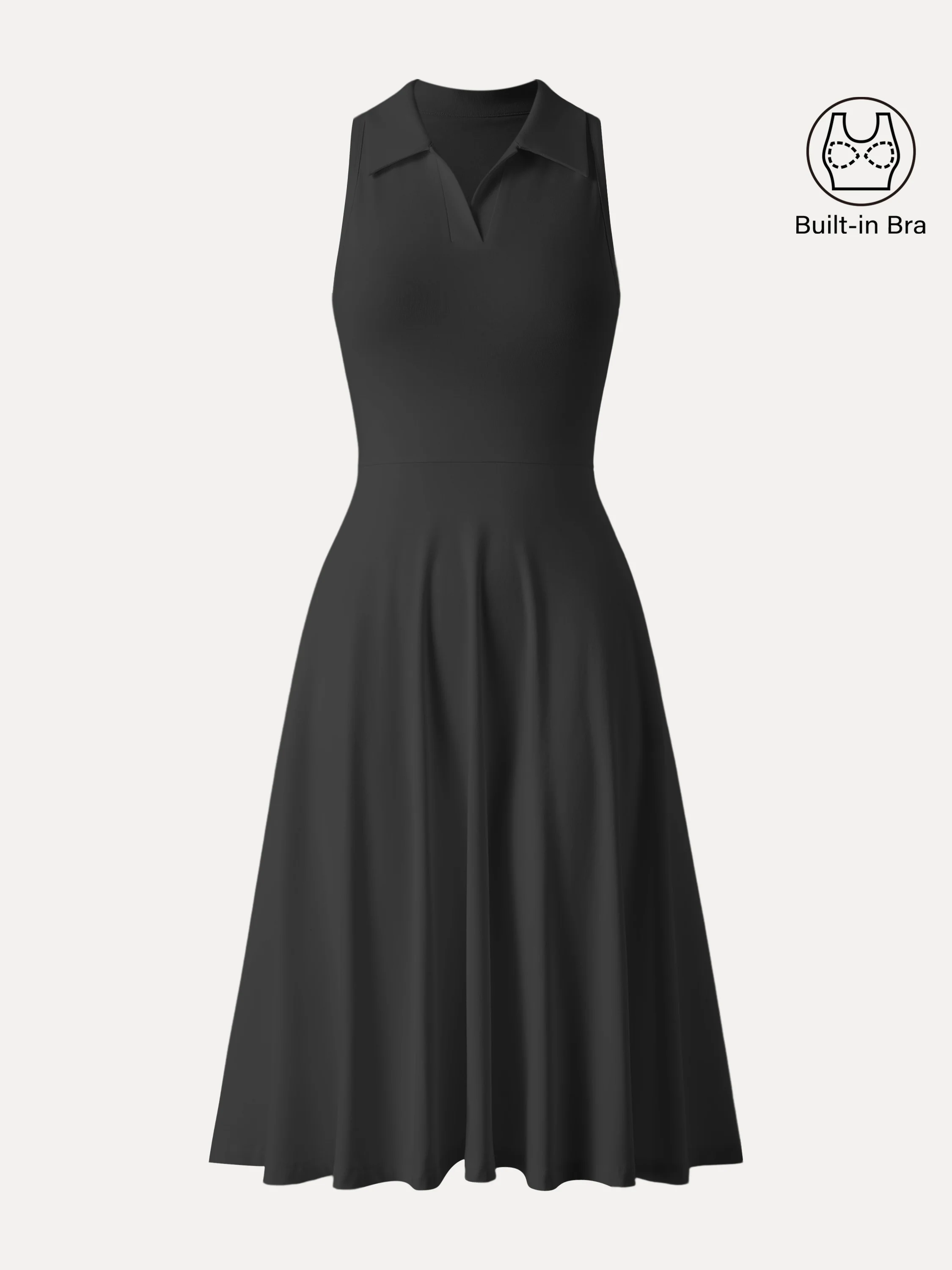 Stretch Cotton Polo Neck Fit-and-flare Midi Brami Dress with Pockets