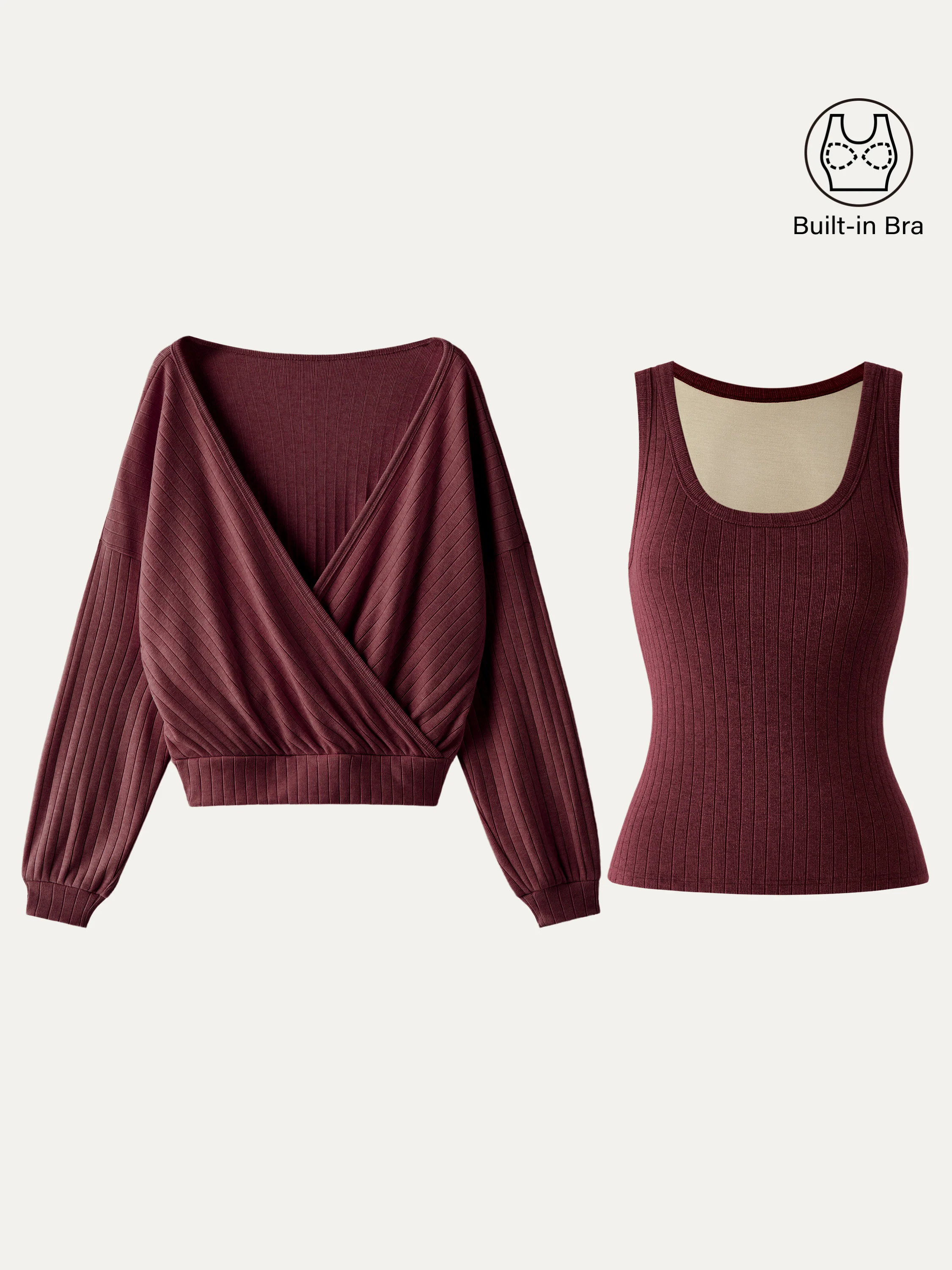 2Pcs Set Wide Rib Scoop Brami Tank & Surplice Top