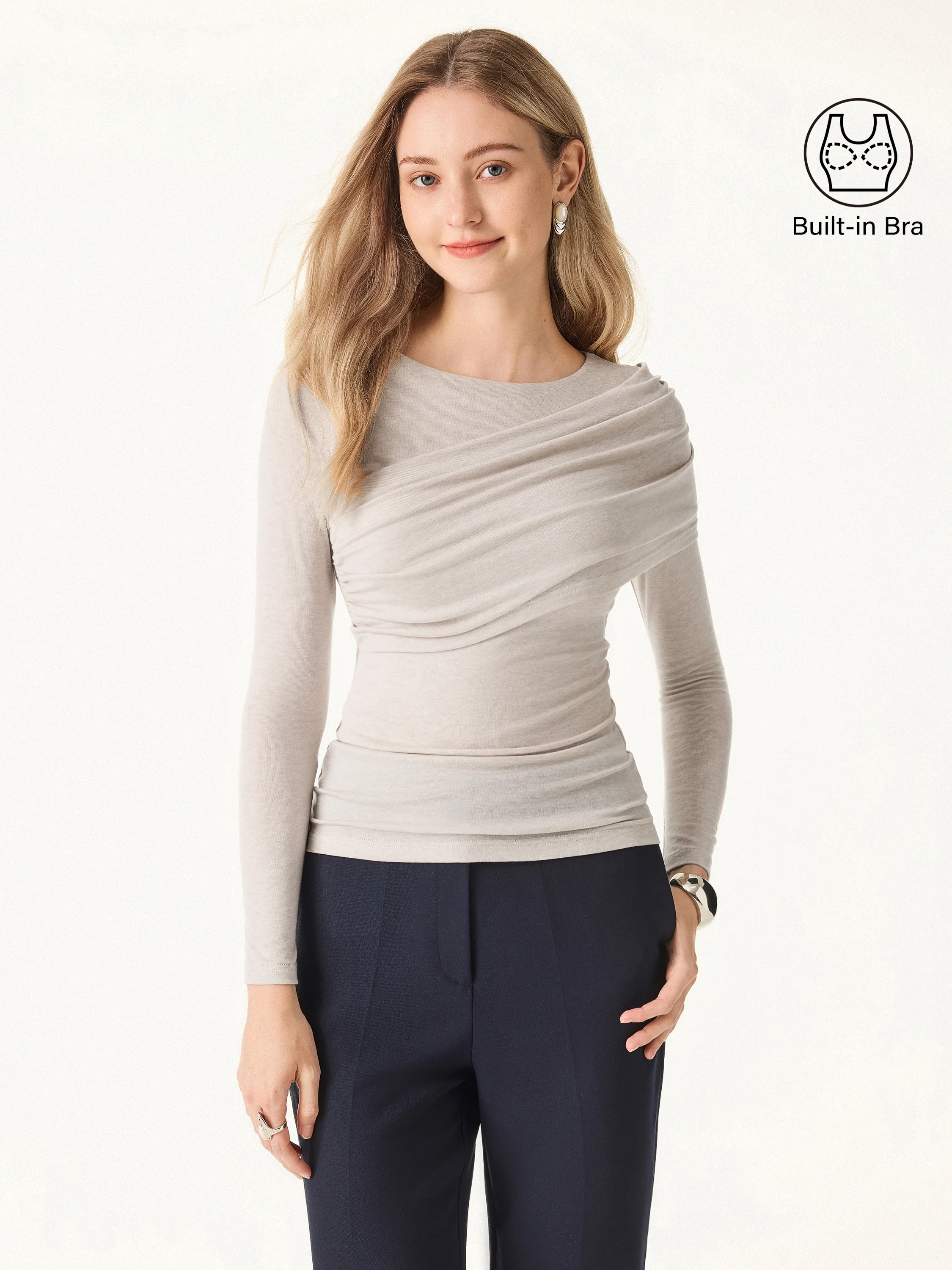 Tencel Wool Gathered Long Sleeve Crop Top