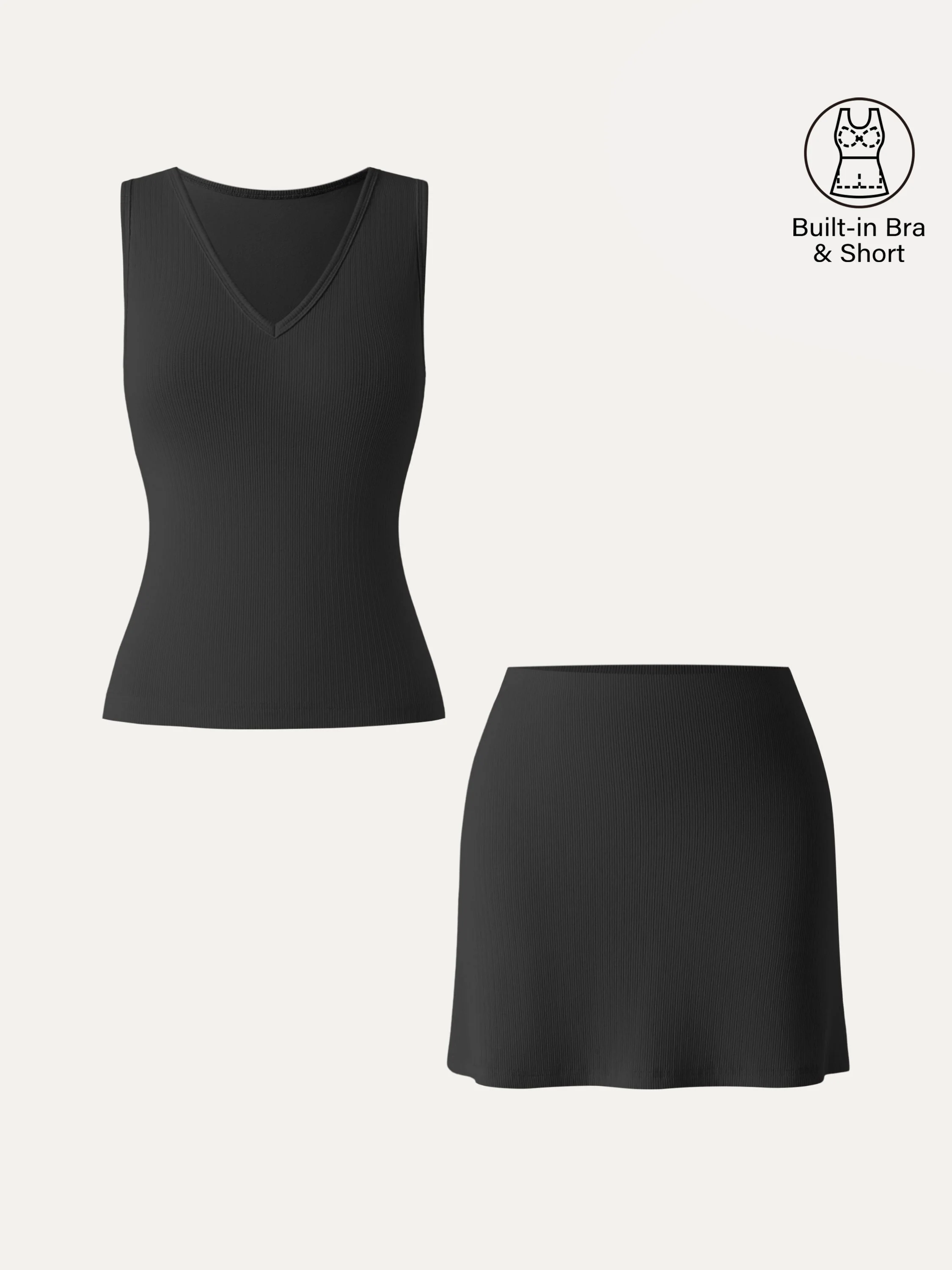 2-Piece Set: V-Neck Sleeveless Crop Top & A-Line Mini Skirt with Built-in Shorts