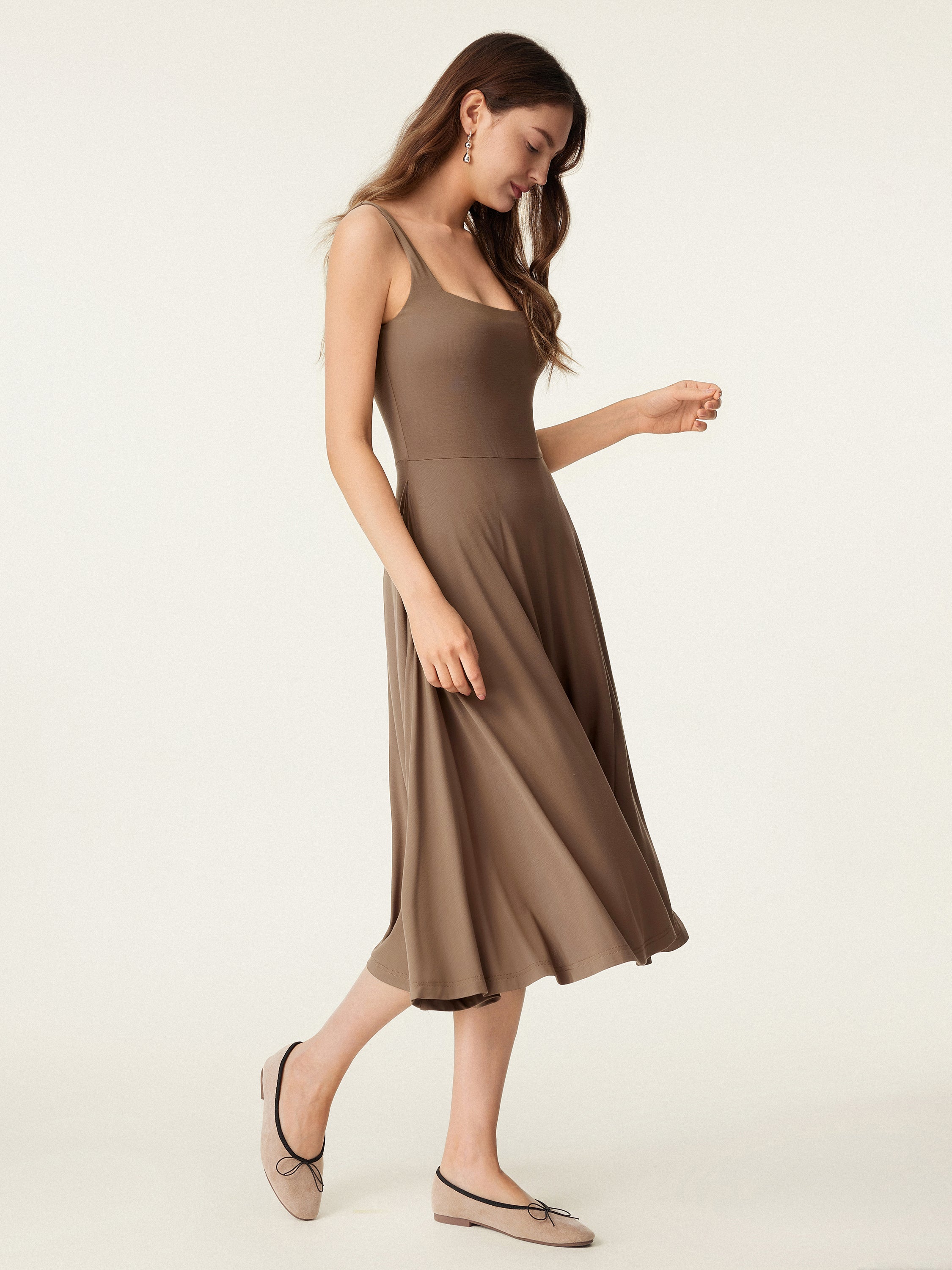 Square Neck Flowy New Airy Brami Midi Dress
