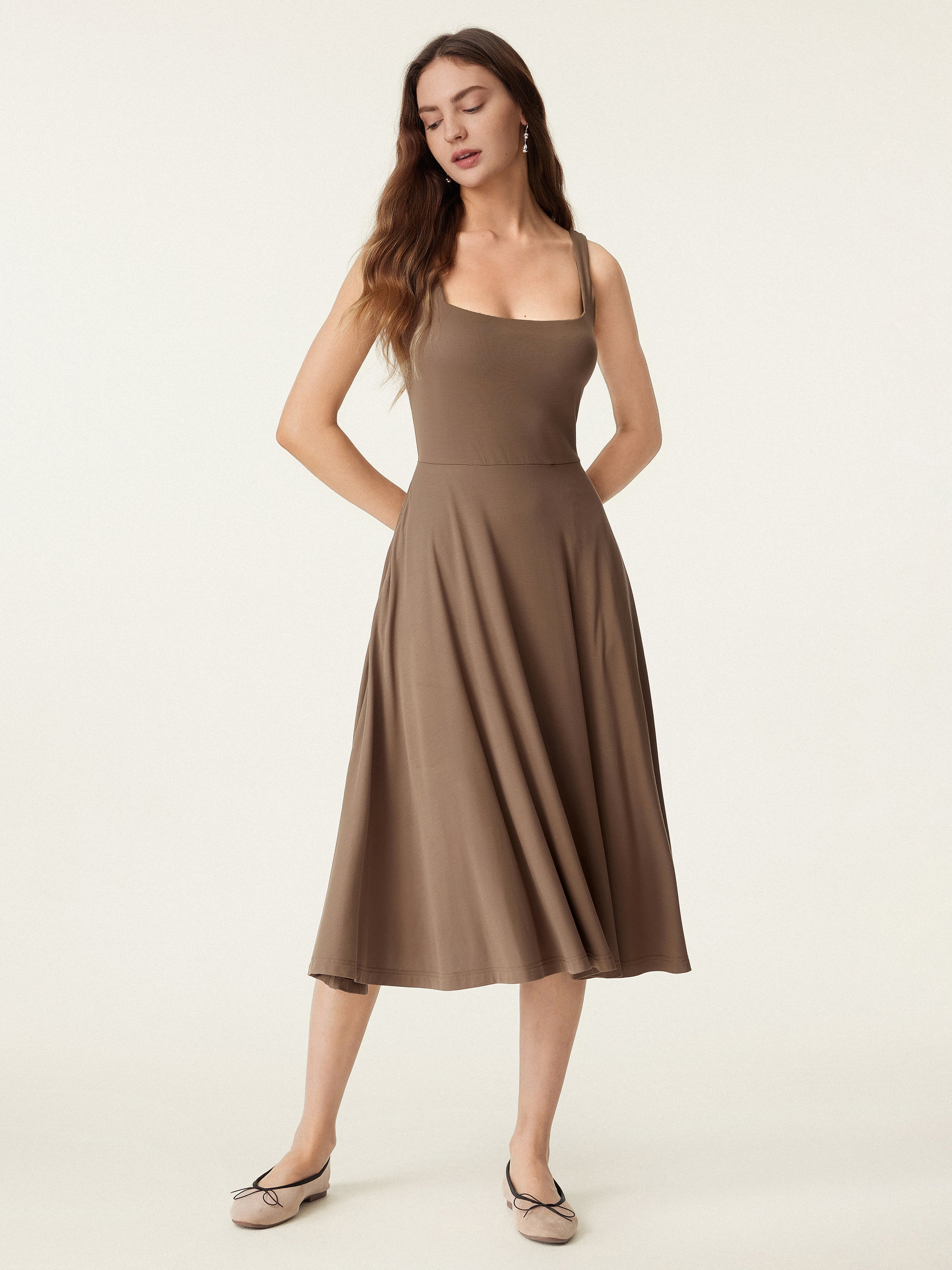 Square Neck Flowy New Airy Brami Midi Dress