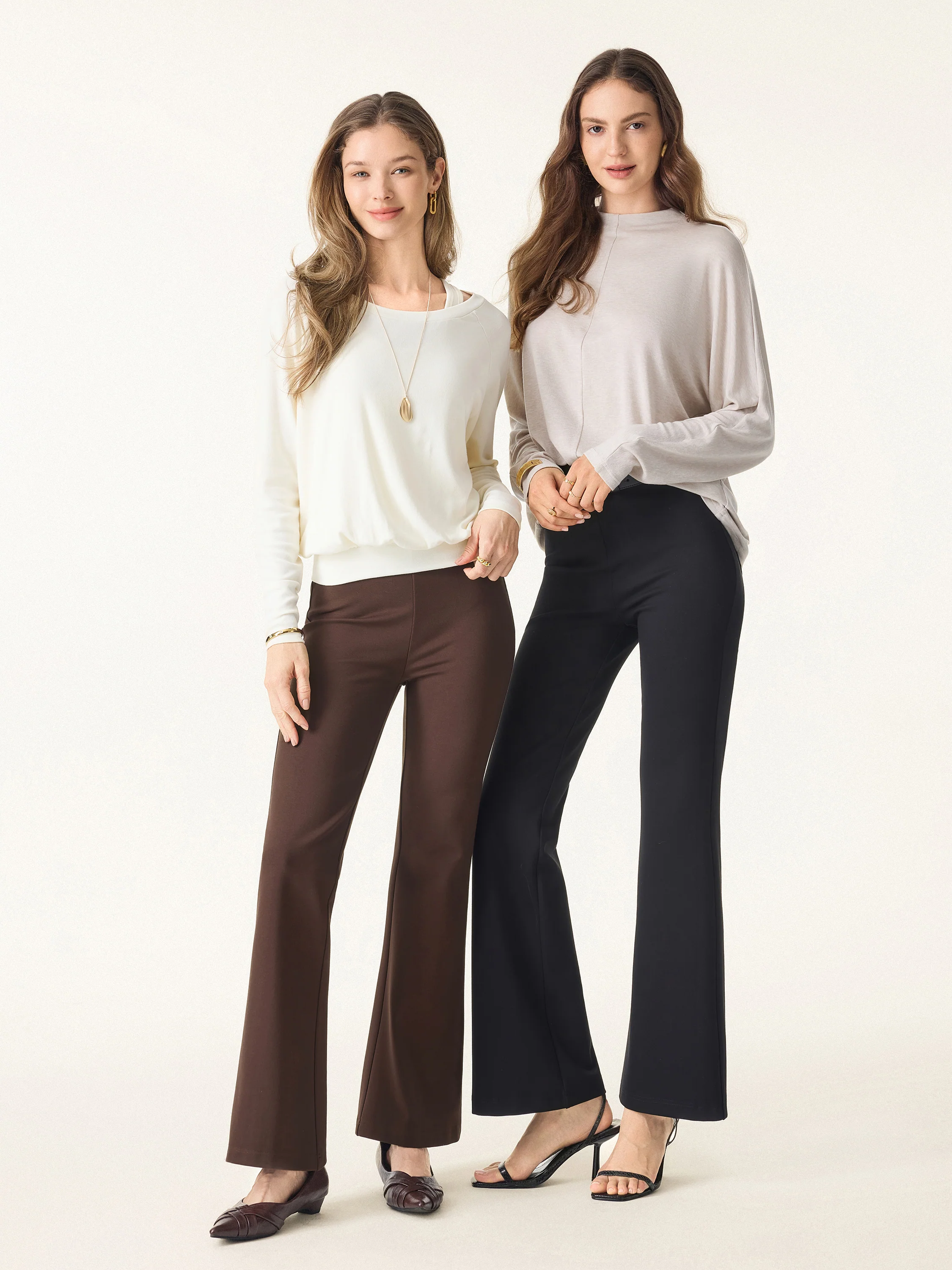 Slimming Ponte High-Waist Pull-On Flared Trousers