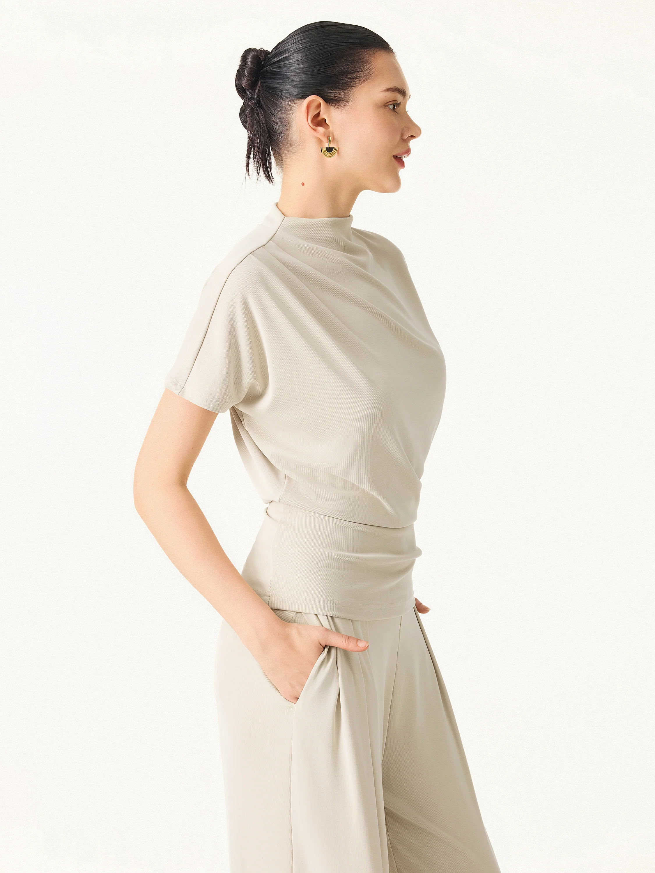 Mockneck Tucked Waist Define Top