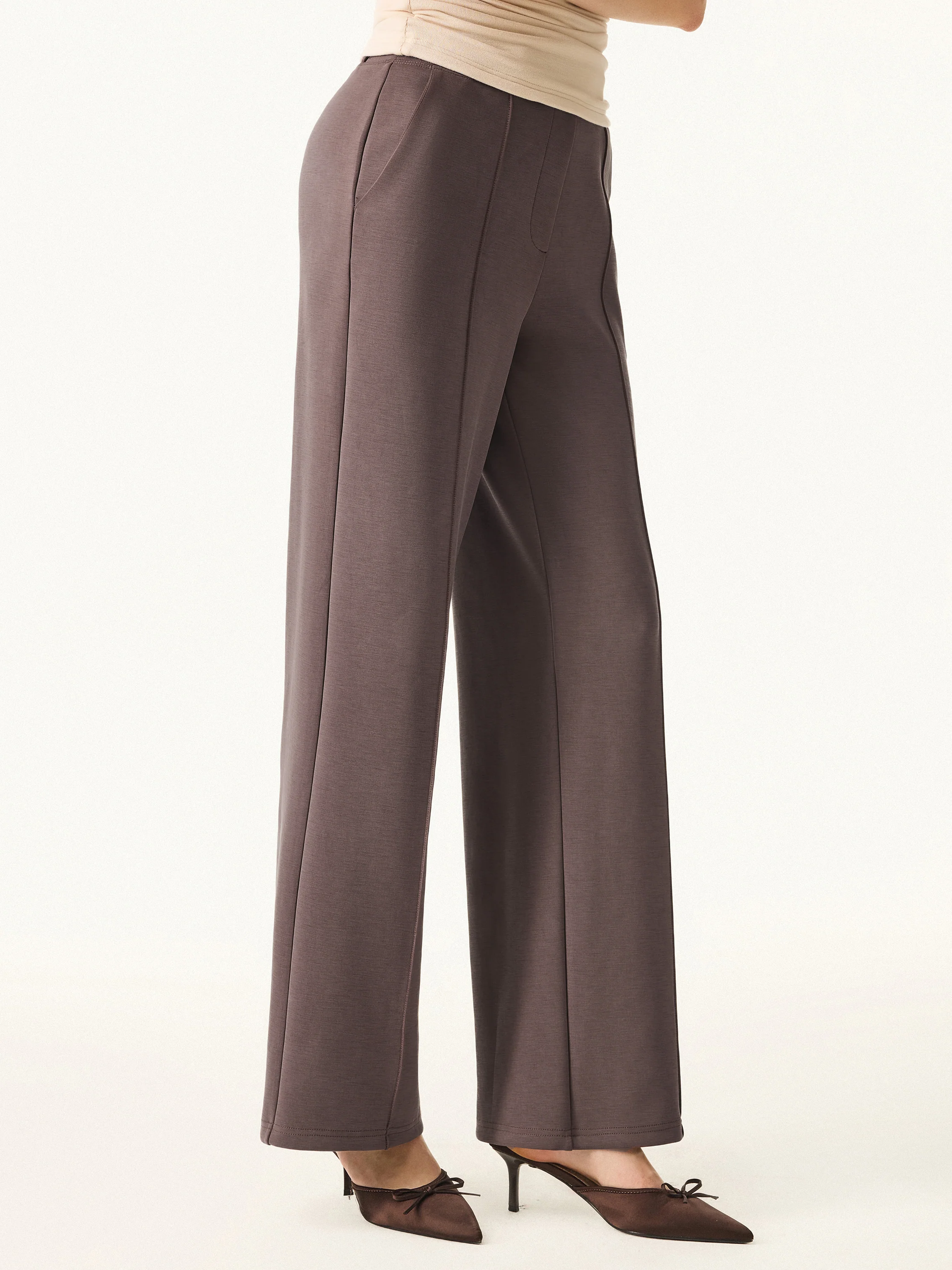 Wrinkle-Resistant Mid Rise Straight Leg Pants with Pockets