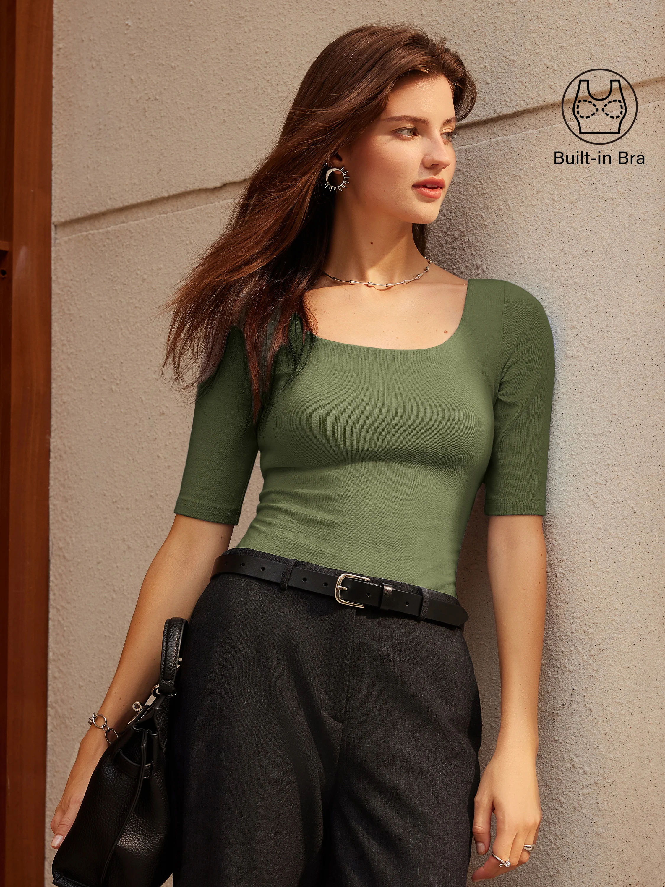 Essential Square Neck Elbow Length Sleeve Brami