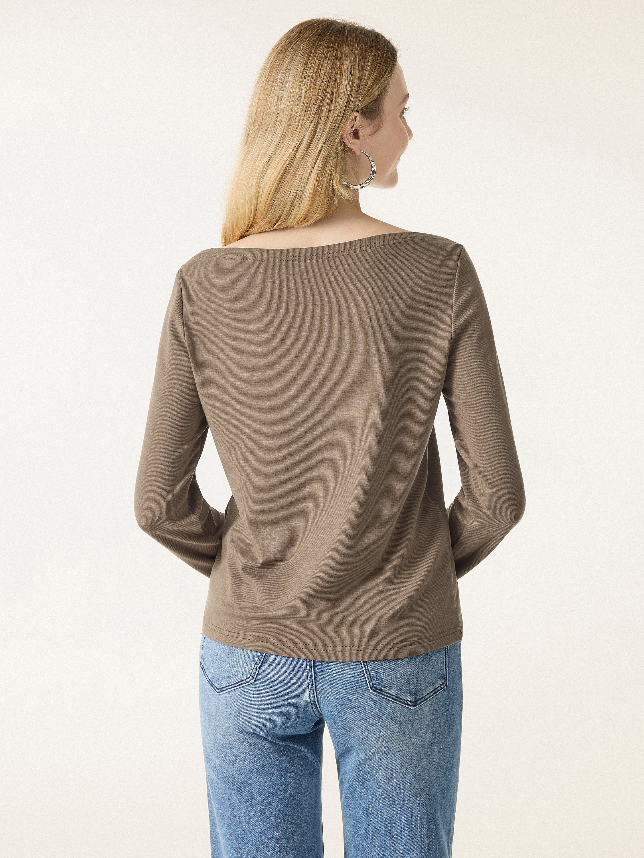 Relaxed-Fit Boatneck Long-Sleeve Top