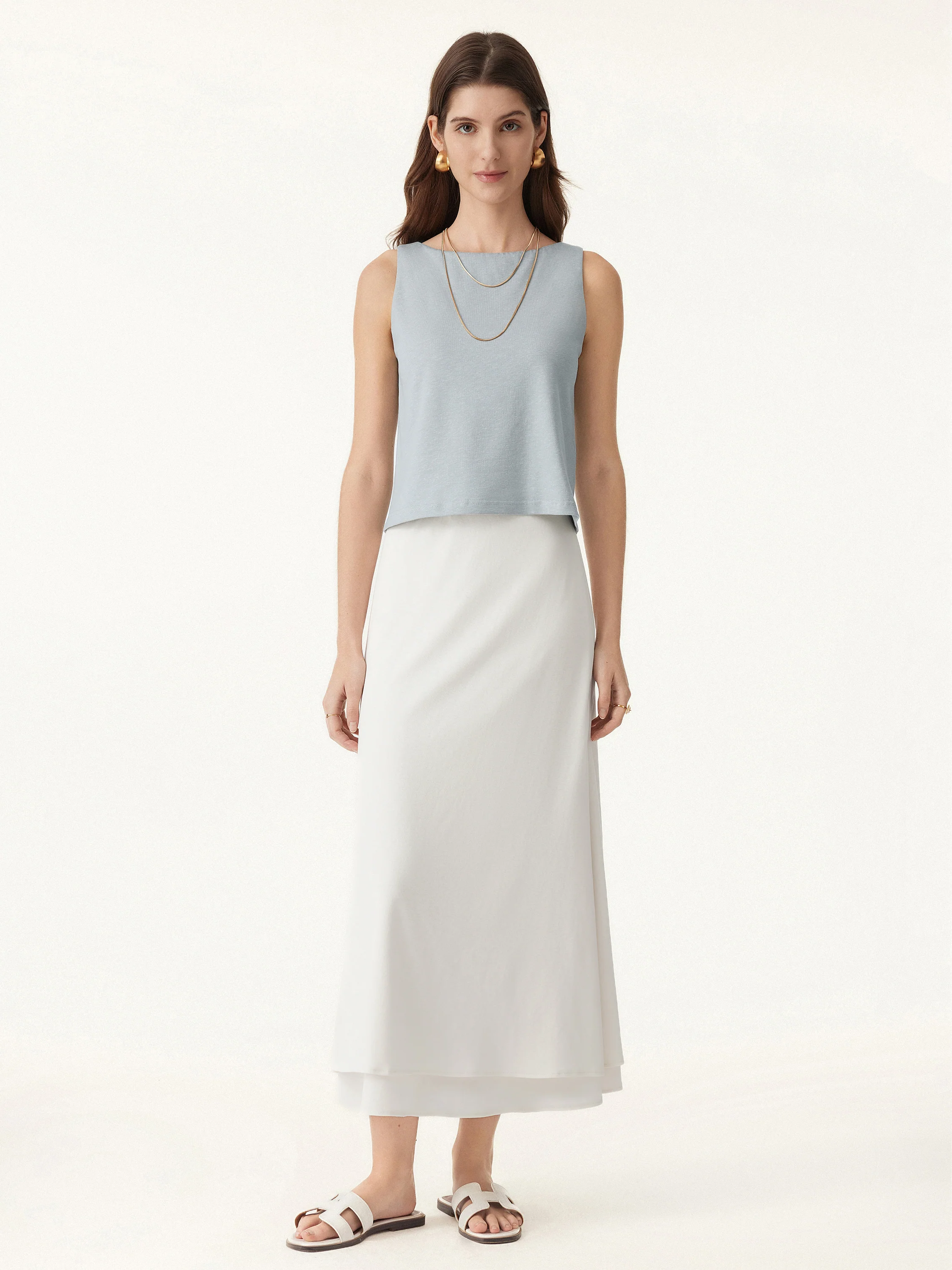 Cotton-Linen-Luxe Cropped Boatneck Brami Tank