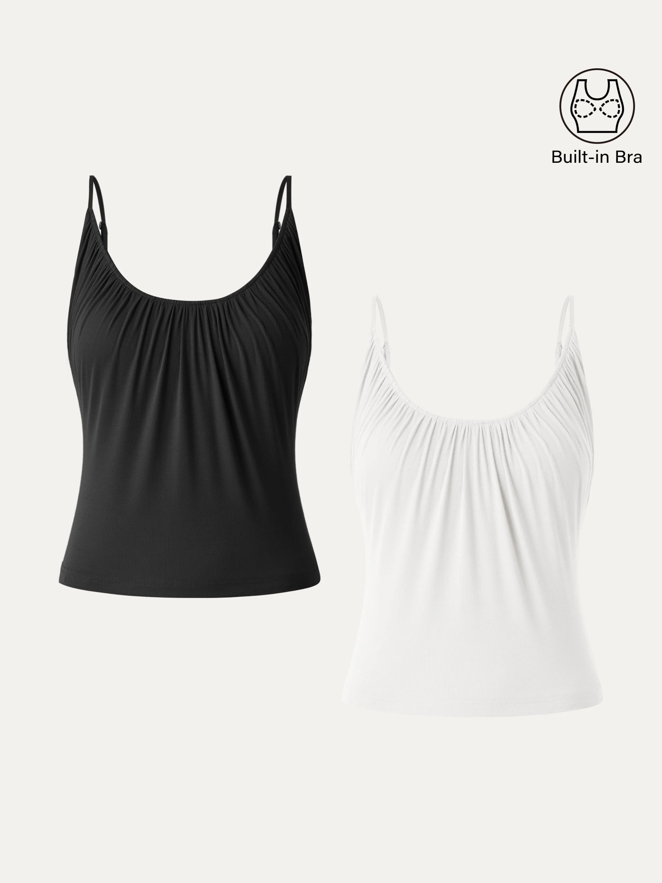 2Pcs Set Scoop Neck Gathered Spaghetti Brami Top