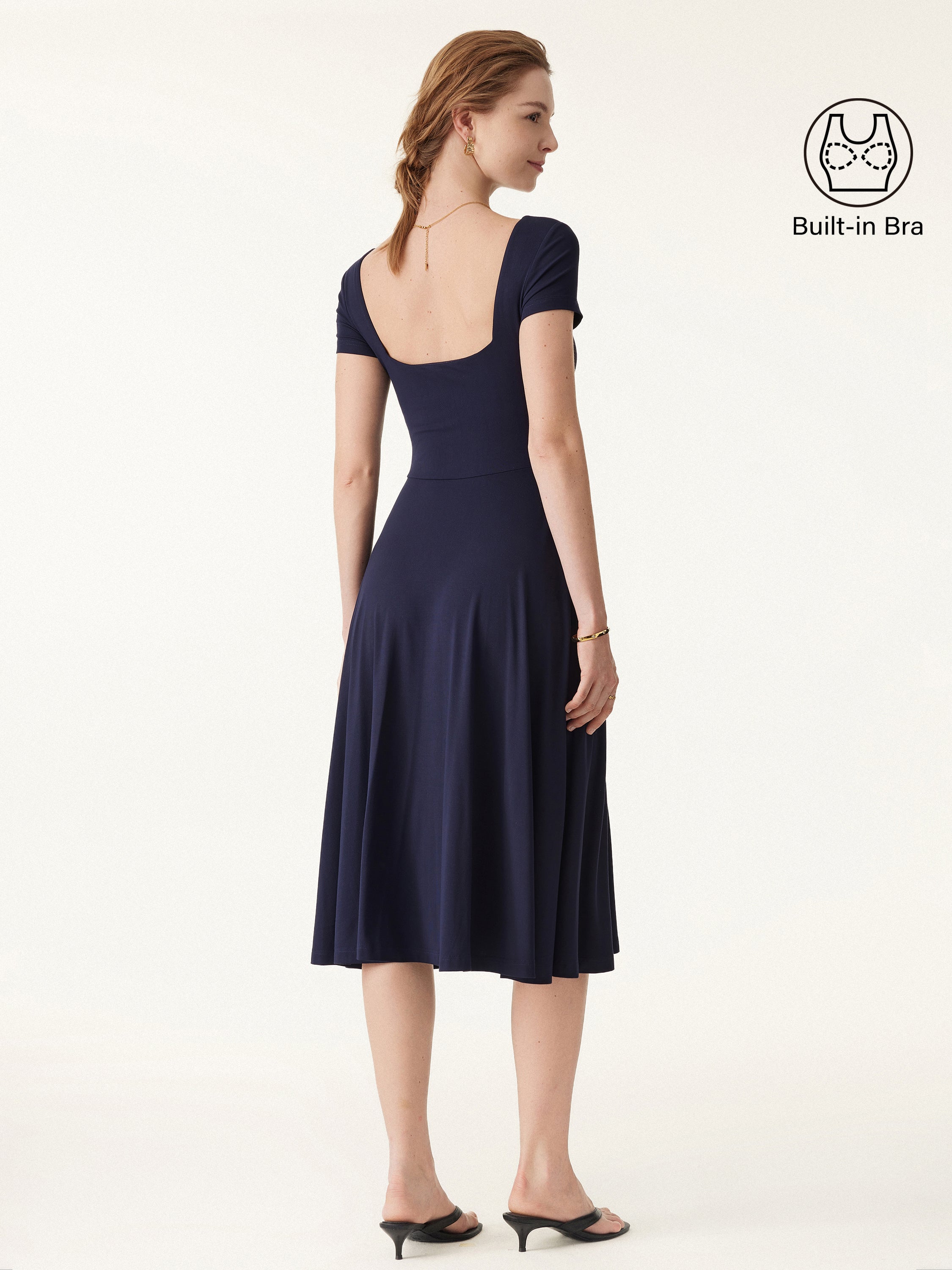 Flowy Square Neck Short Sleeve Midi Brami Dress
