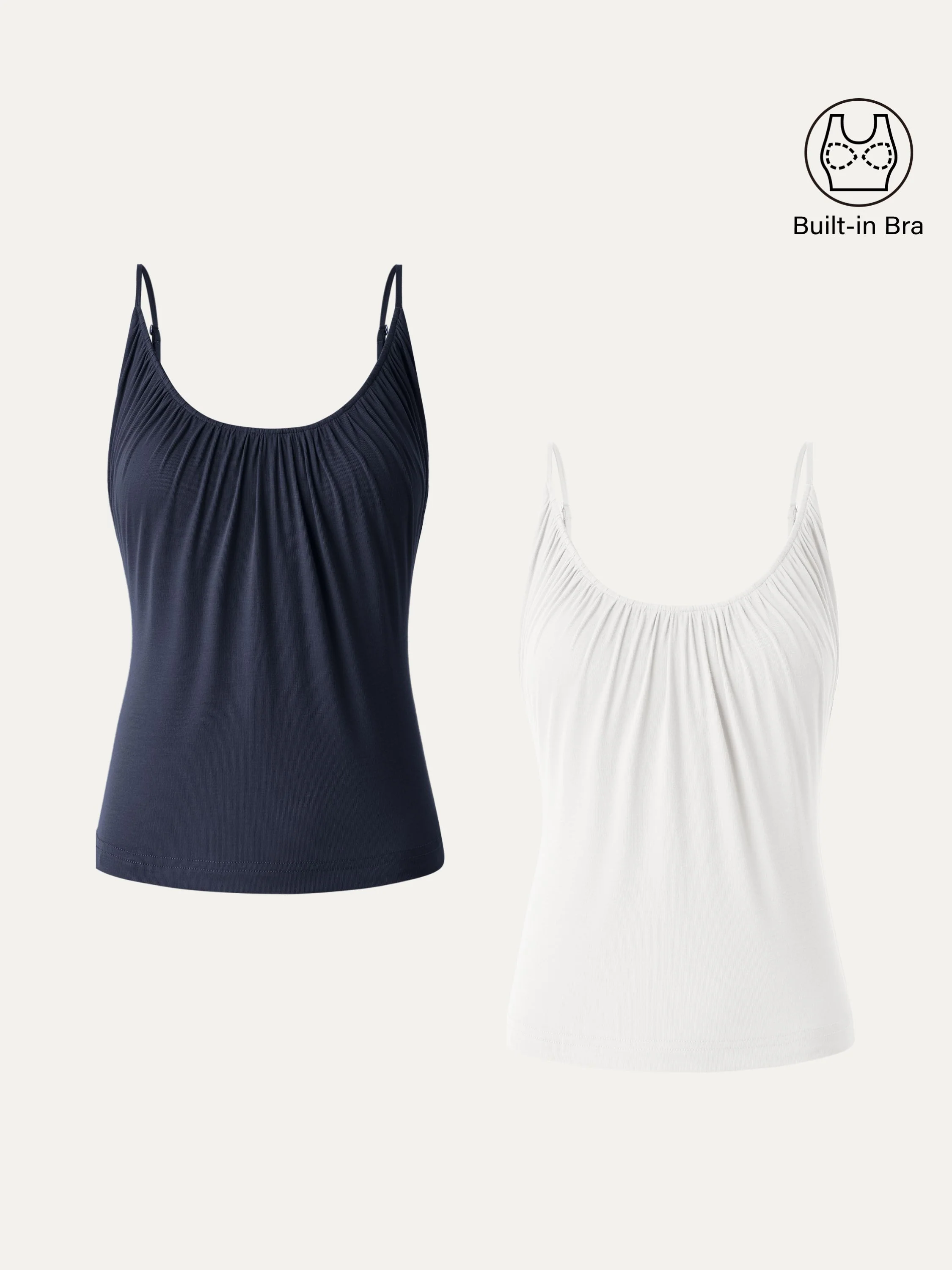 2-Piece Set Hip-Length Scoop Neck Gathered Spaghetti Strap Top