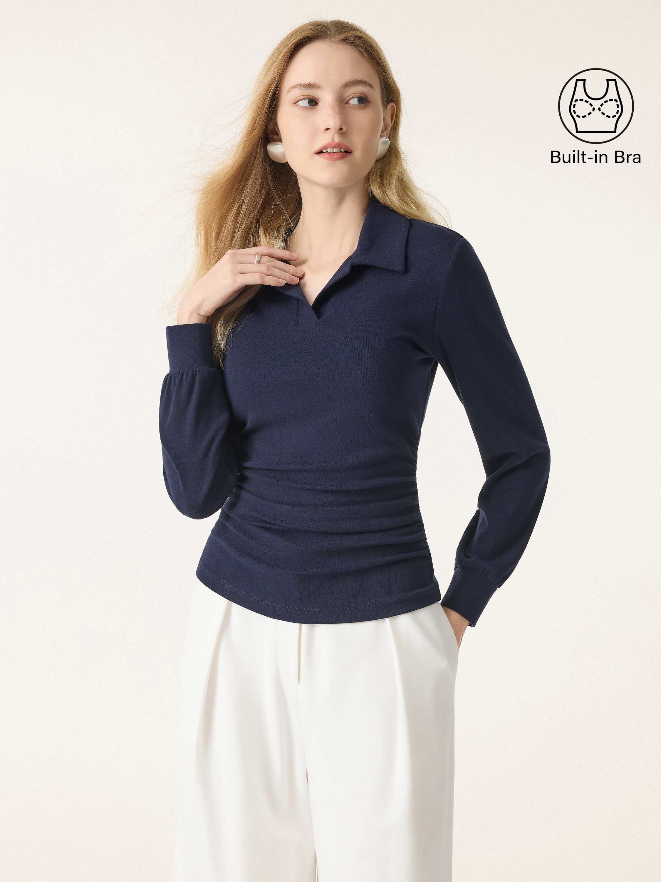 Warm Light Polo Neck Side-Ruched Crop Top