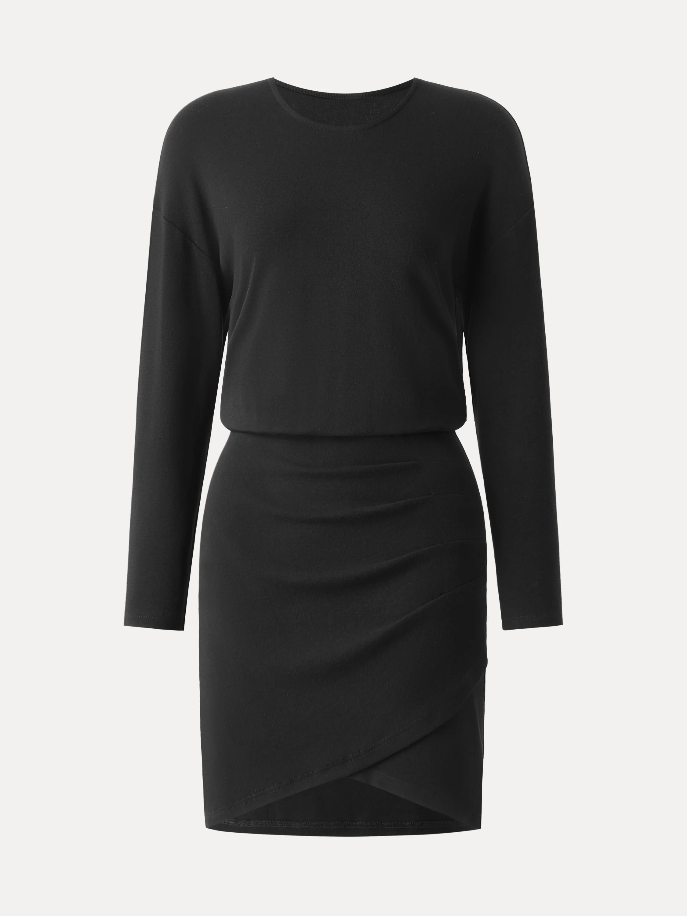 Round Neck Long Sleeve Wrap Hem Mini Dress