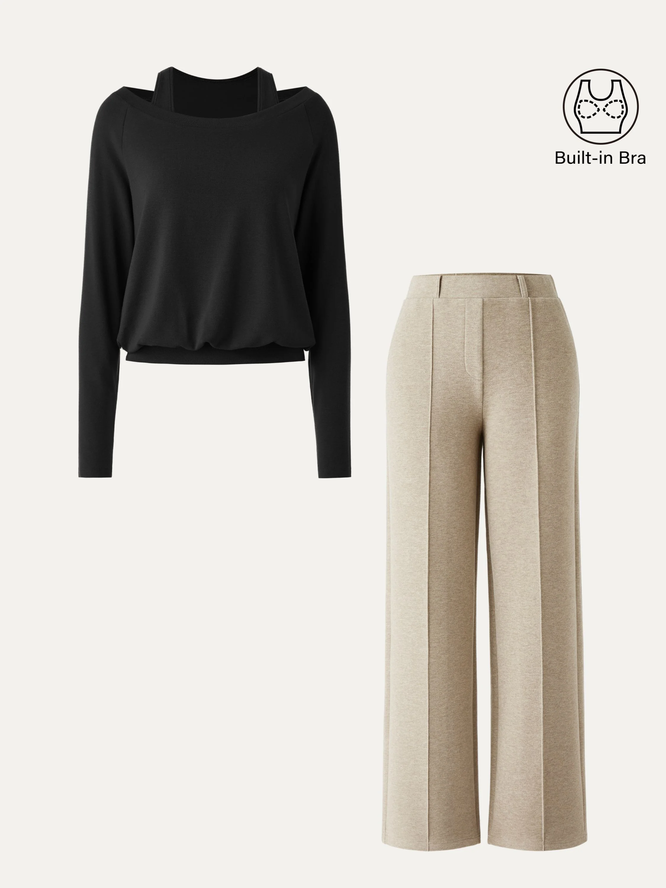 2Pcs Set Multi-Wear Layering Brami Top & High Waisted Straight Leg Pull On Pant