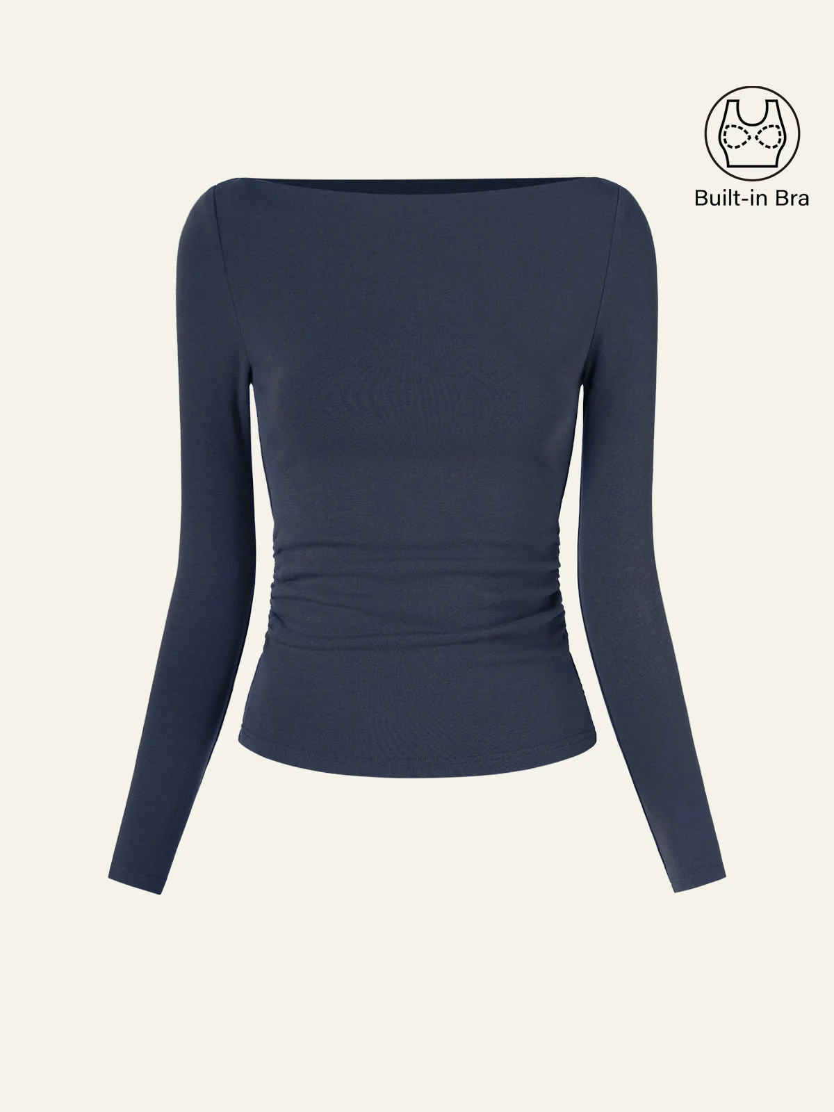 Contemporary Side-Ruched Boatneck Bra Top