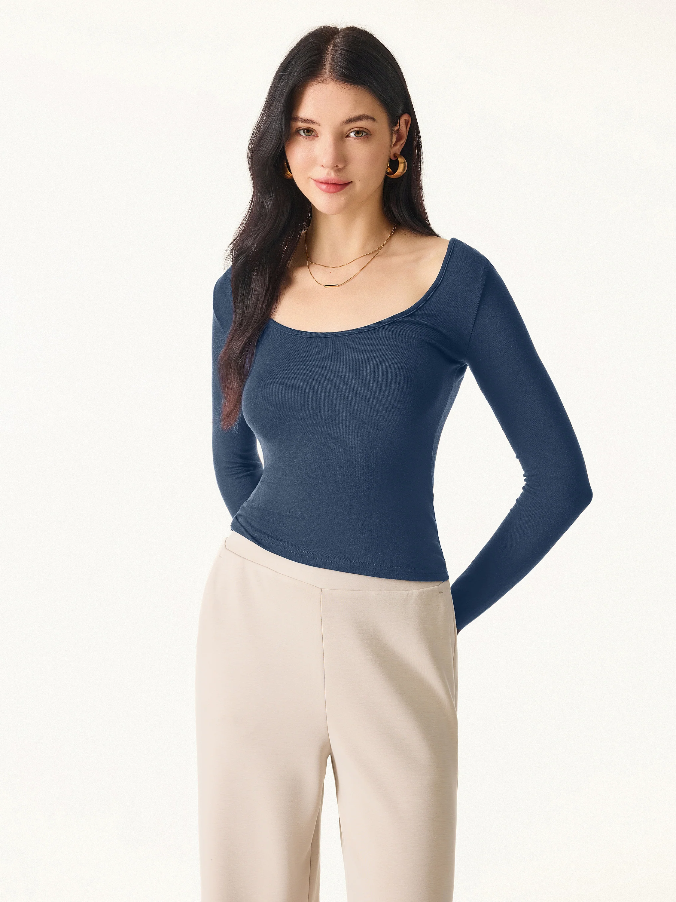 Lyocell Cashmere Multi-Wear Long Sleeve Top with Thumbholes