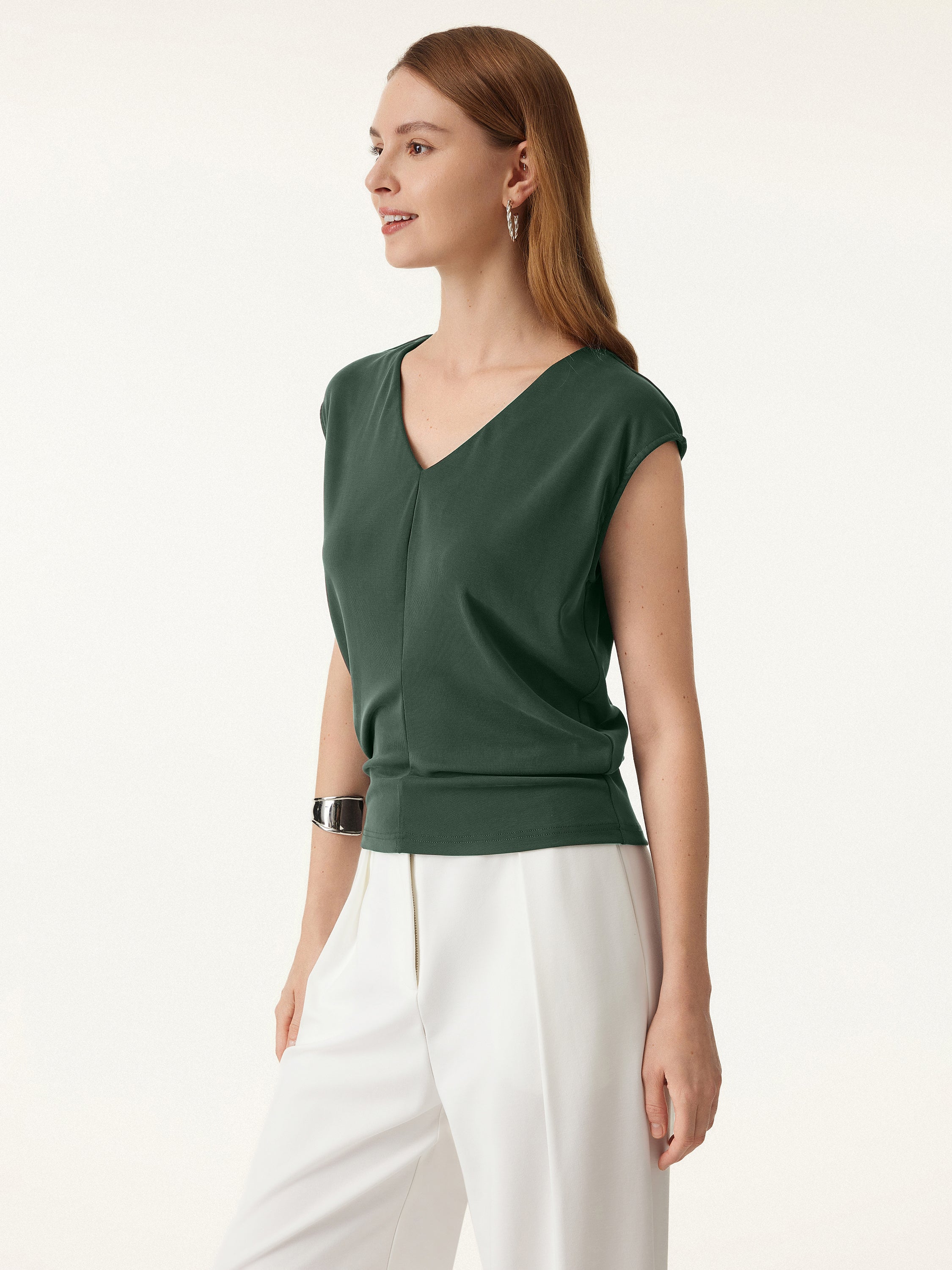 Sandwashed V-neck Cap Sleeve Top