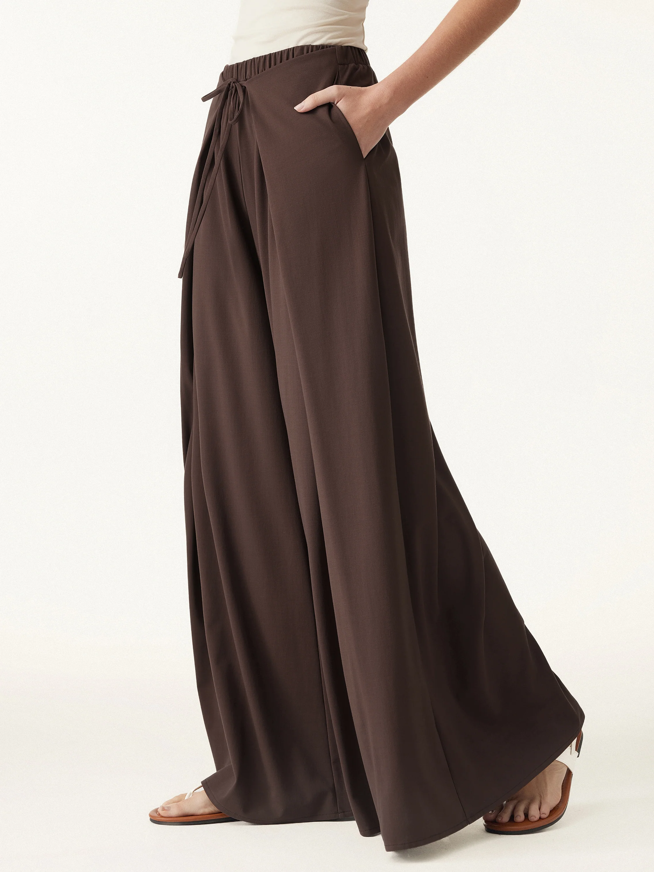 Bamboo Ponte Wrap Tie Palazzo Pants with Pockets