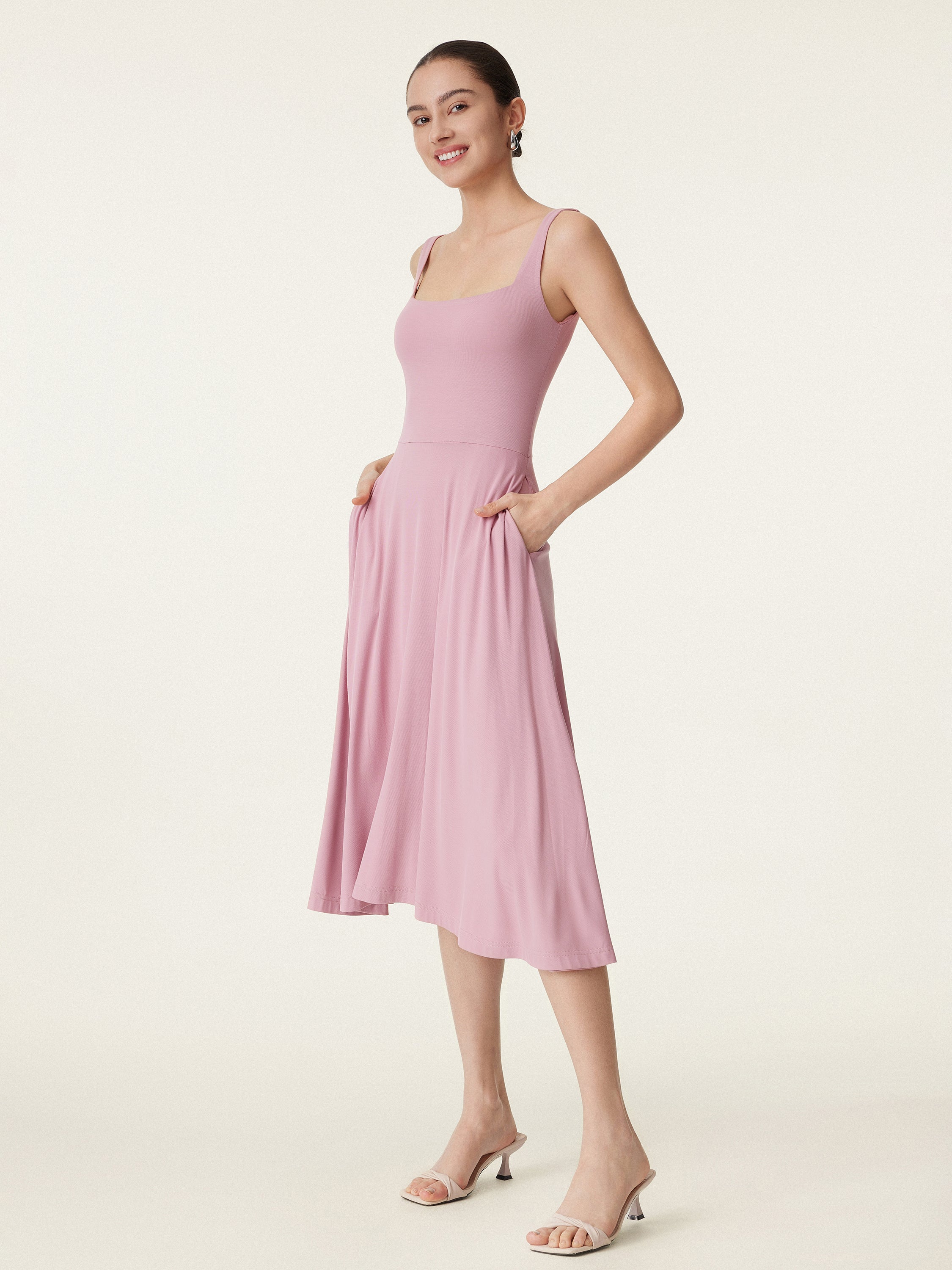 Square Neck Flowy New Airy Brami Midi Dress