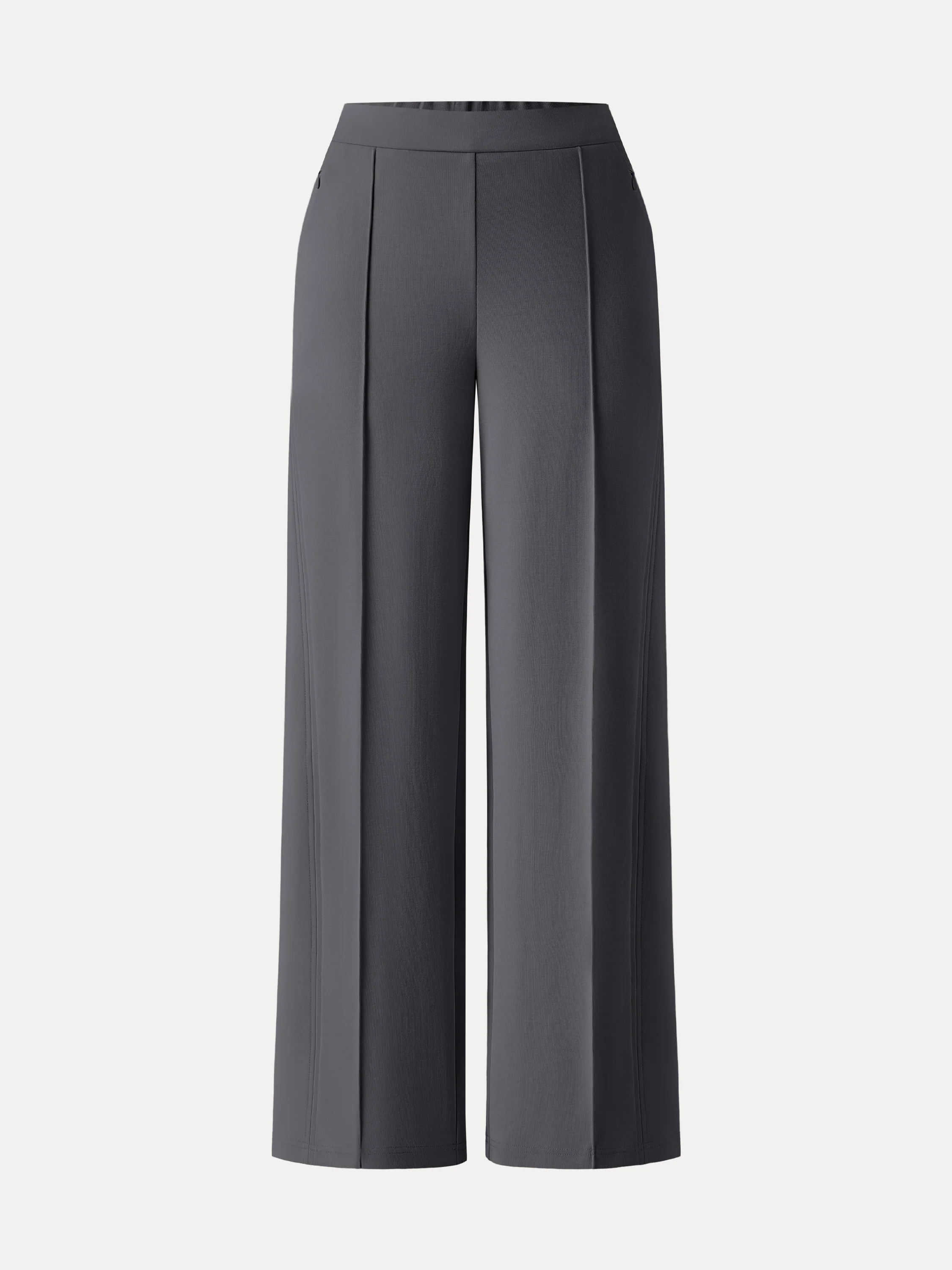 Wrinkle-Resistant Mid Rise Wide Leg Pants with Pockets