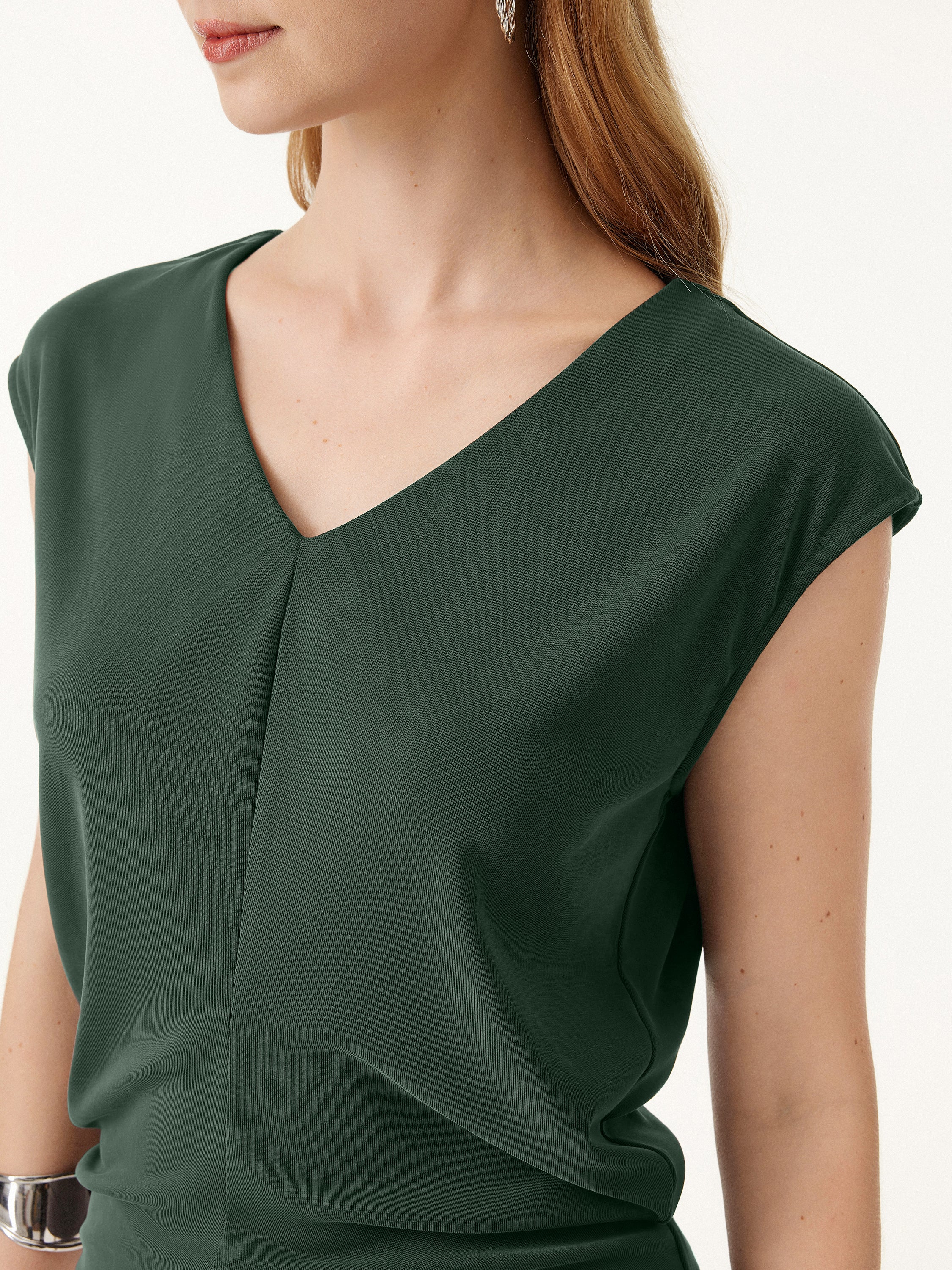 Sandwashed V-neck Cap Sleeve Top
