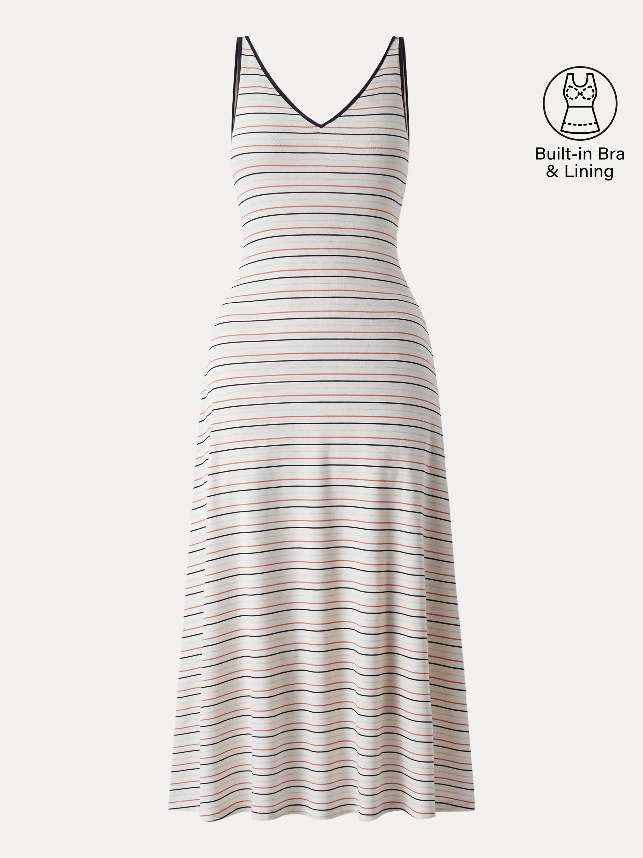 V-neck Low Back Striped Midi Brami Dress with Pockets