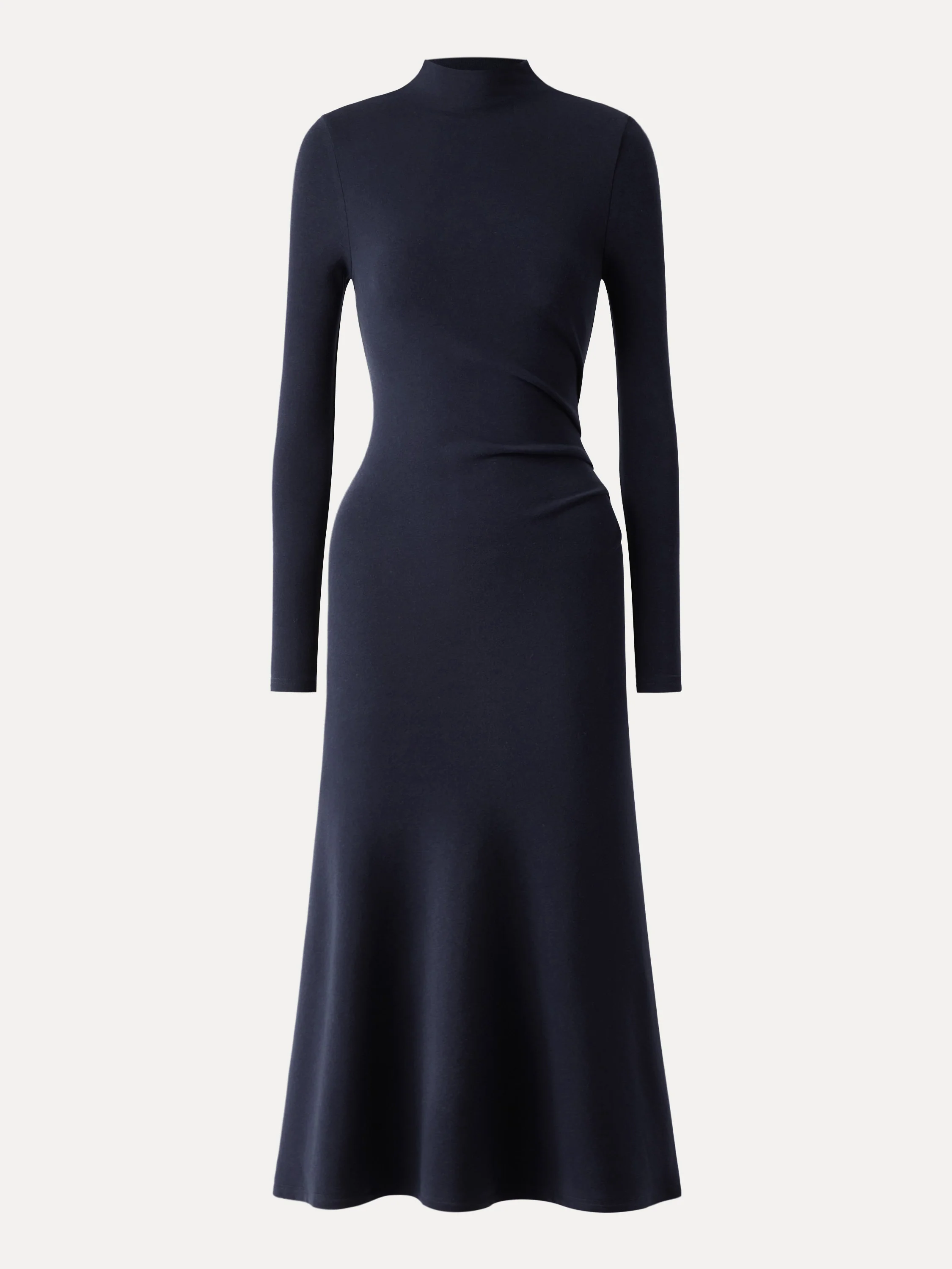 Heat Long Sleeves Mock - neck Tucked Midi Dress