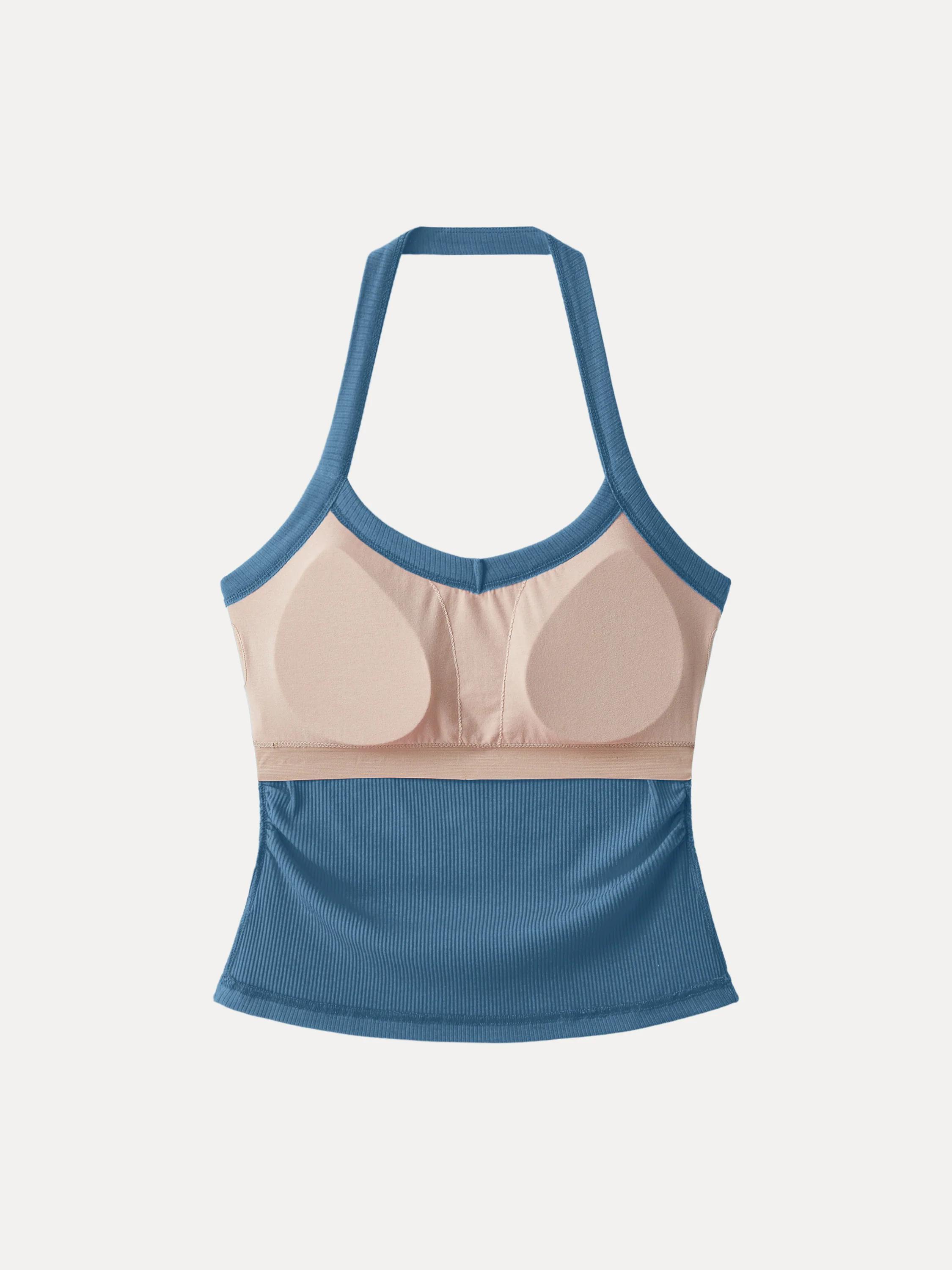 Halter Neck Side Ruched Ribbed Tank Top