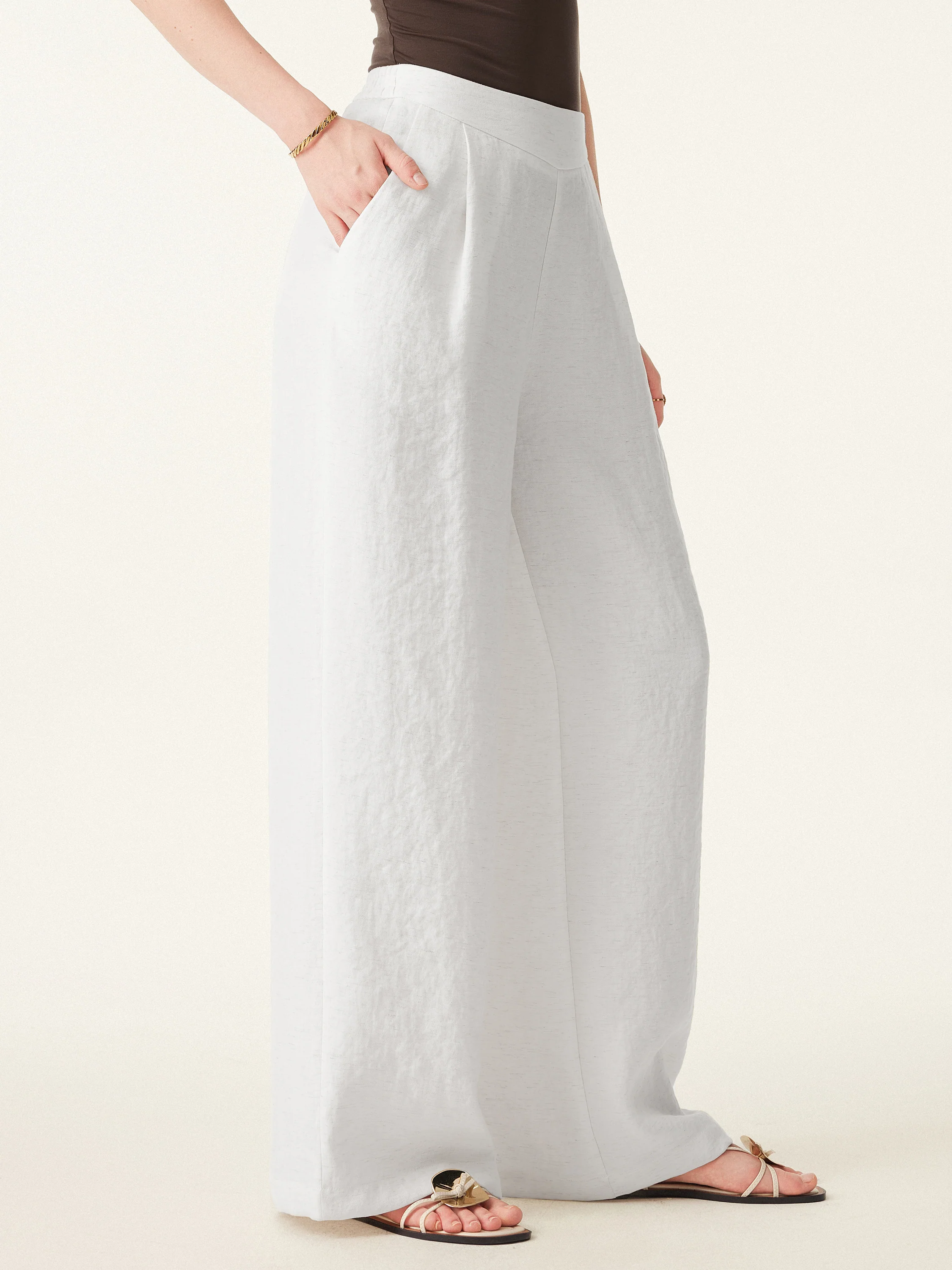 Airy Linen Mid-Rise Wide-Leg Pants with Pockets