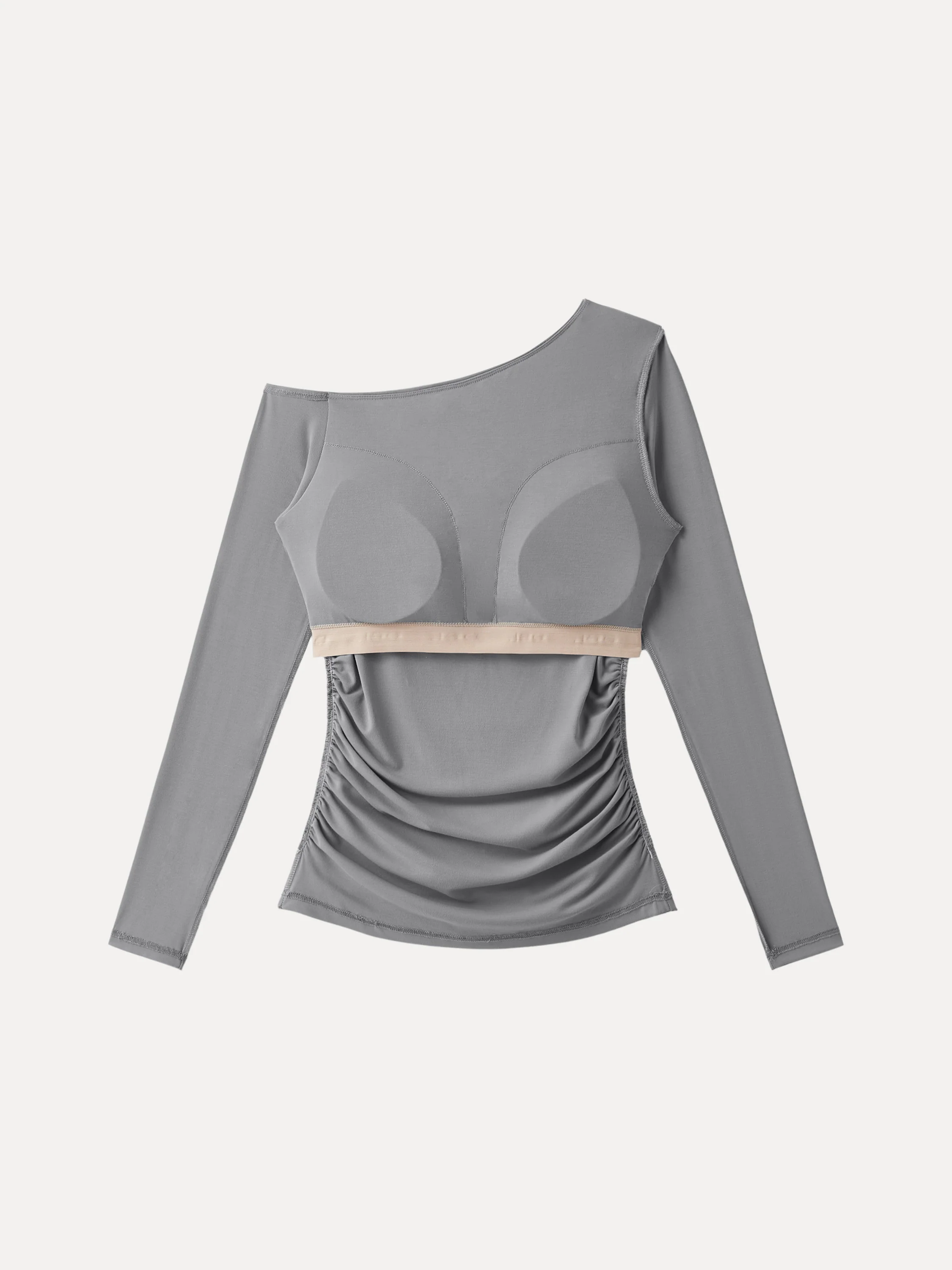 Asymmetrical Shoulders Long Sleeve Gathered Brami Top