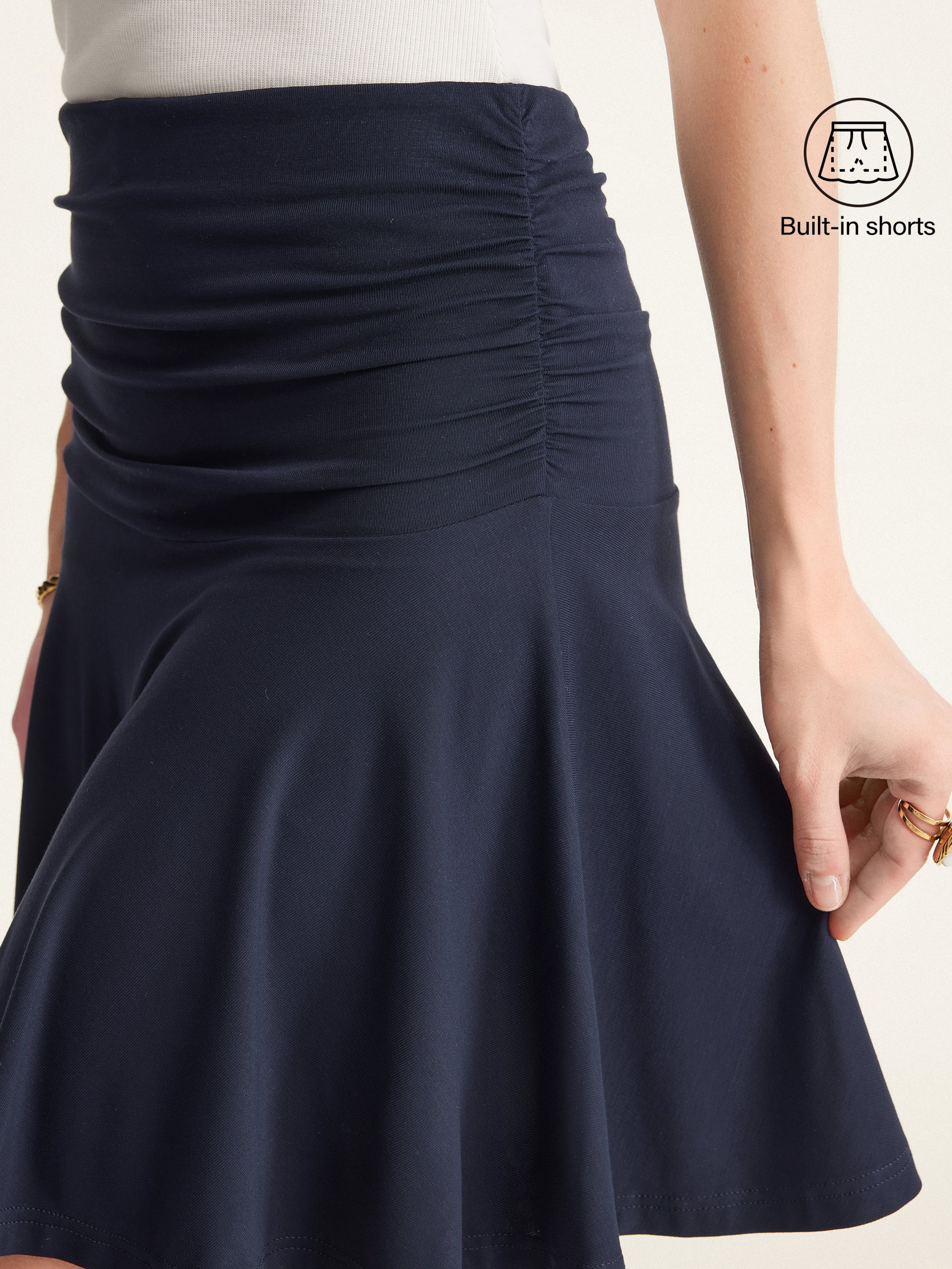 Ruched Mini Circle Skirt with Lined Shorts