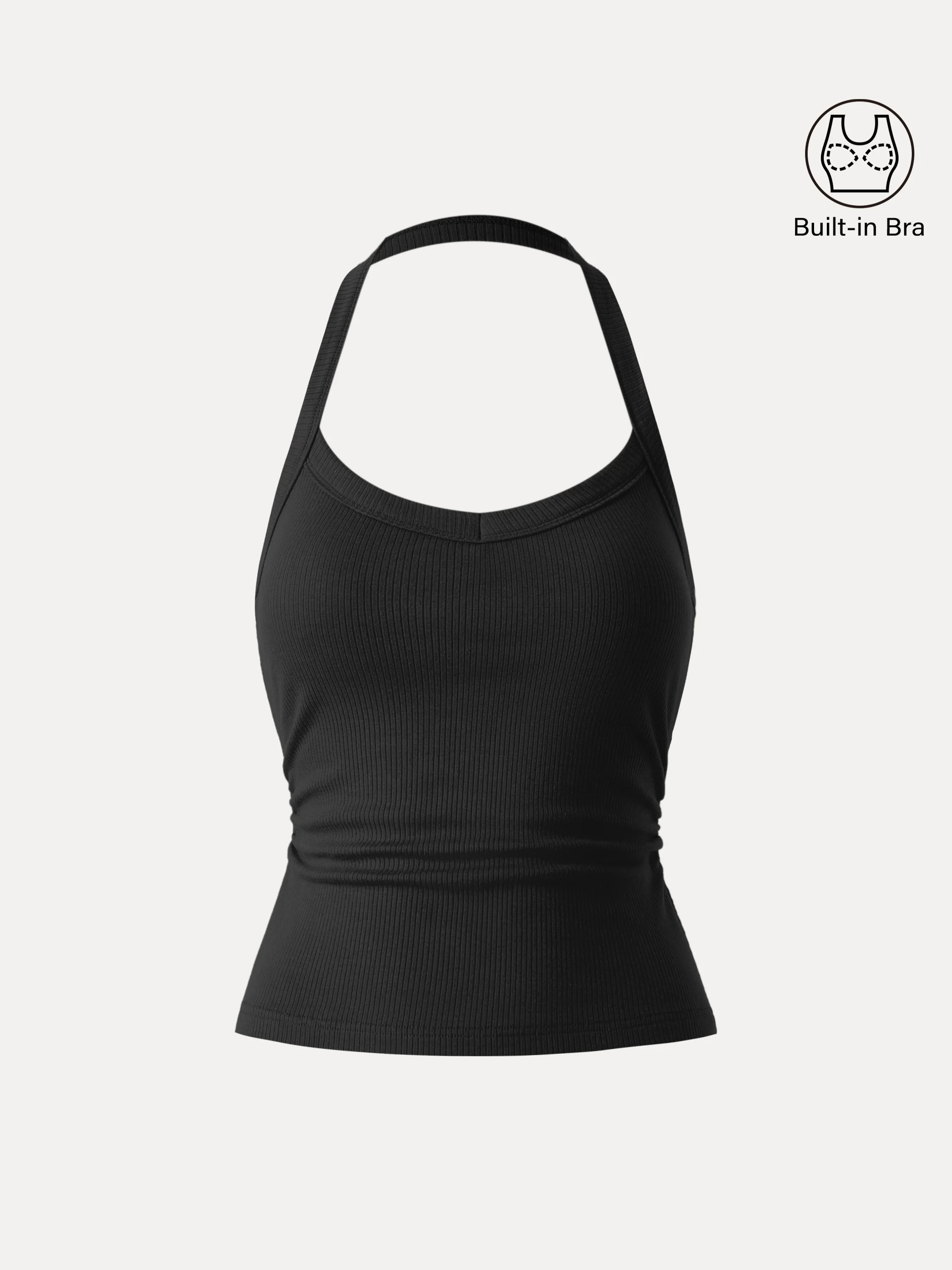 Halter Neck Side Ruched Ribbed Tank Top