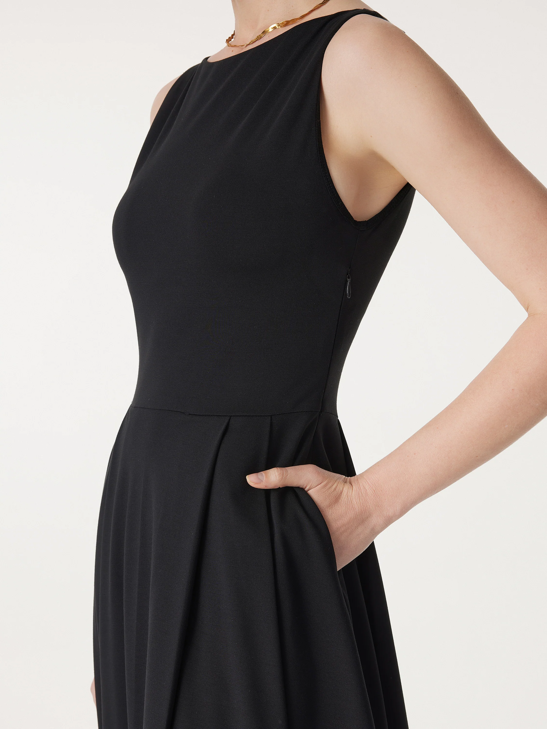 Boatneck Bamboo Ponte Brami Midi Dress with Pockets