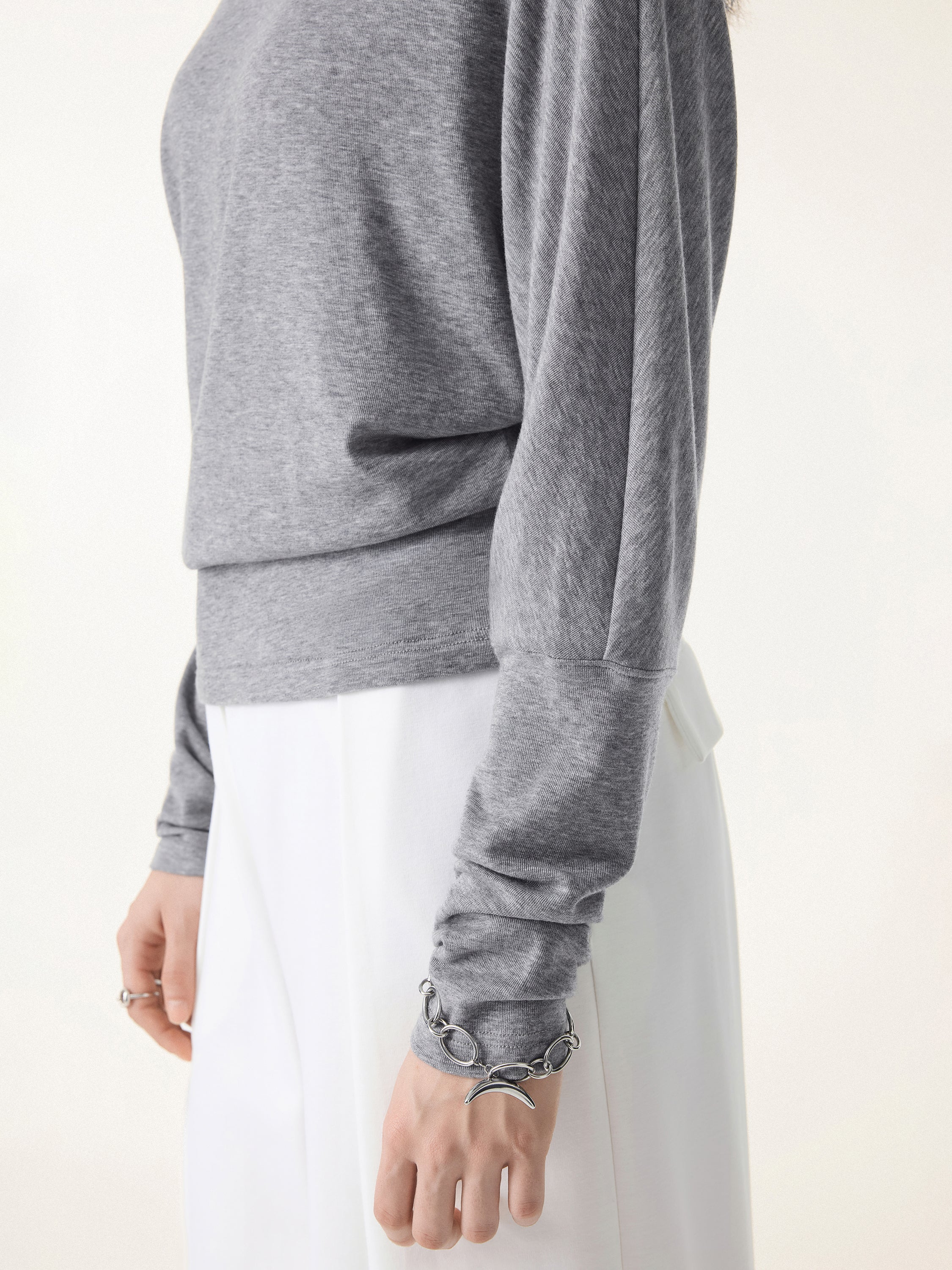 Lyocell Cashmere Cold-Shoulder Semi-Sheer Top