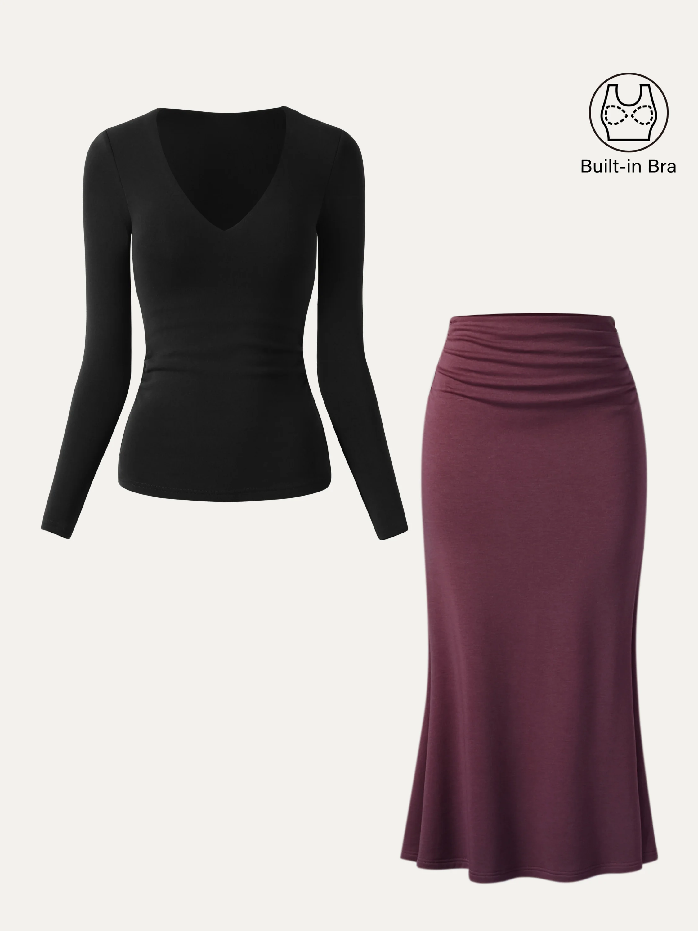2-Piece Set: V-Neck Bra Top & Mermaid Maxi Skirt
