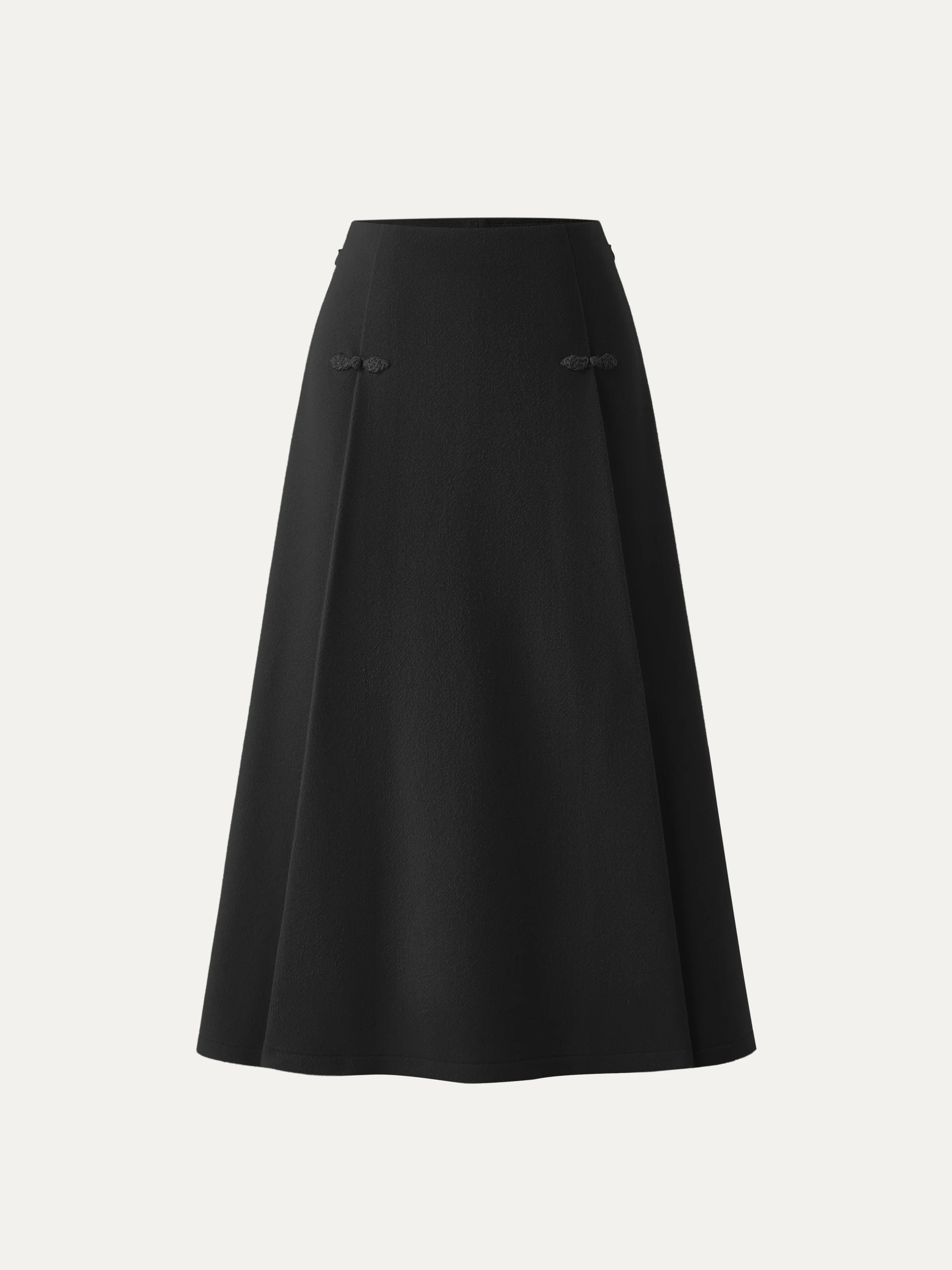 Wool-like Frog Button A-Line Midi Skirt