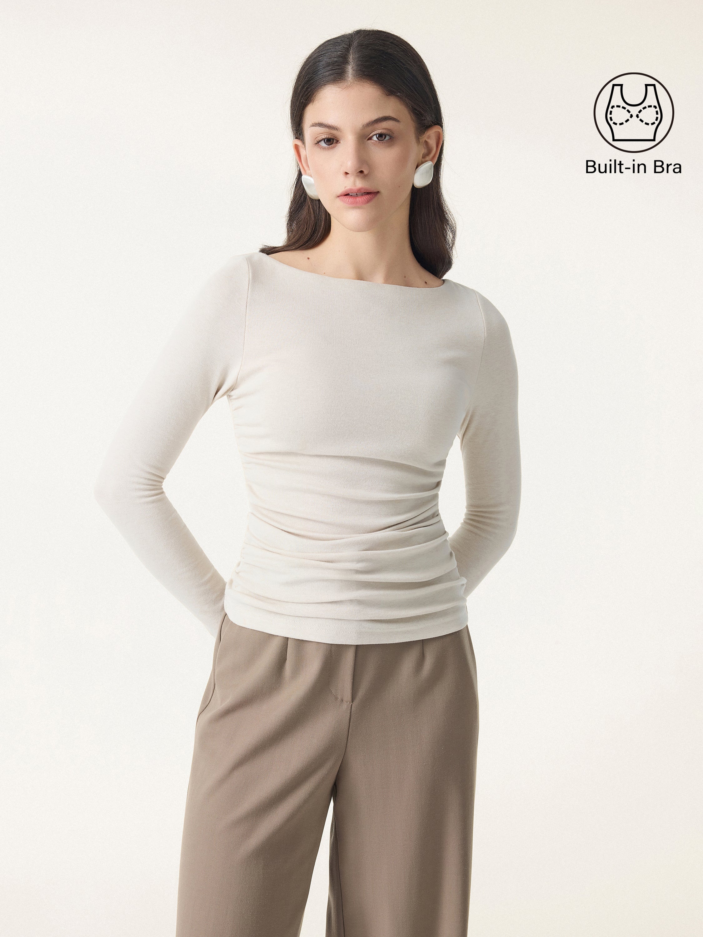 Light Warm Boatneck Ruched Brami Top