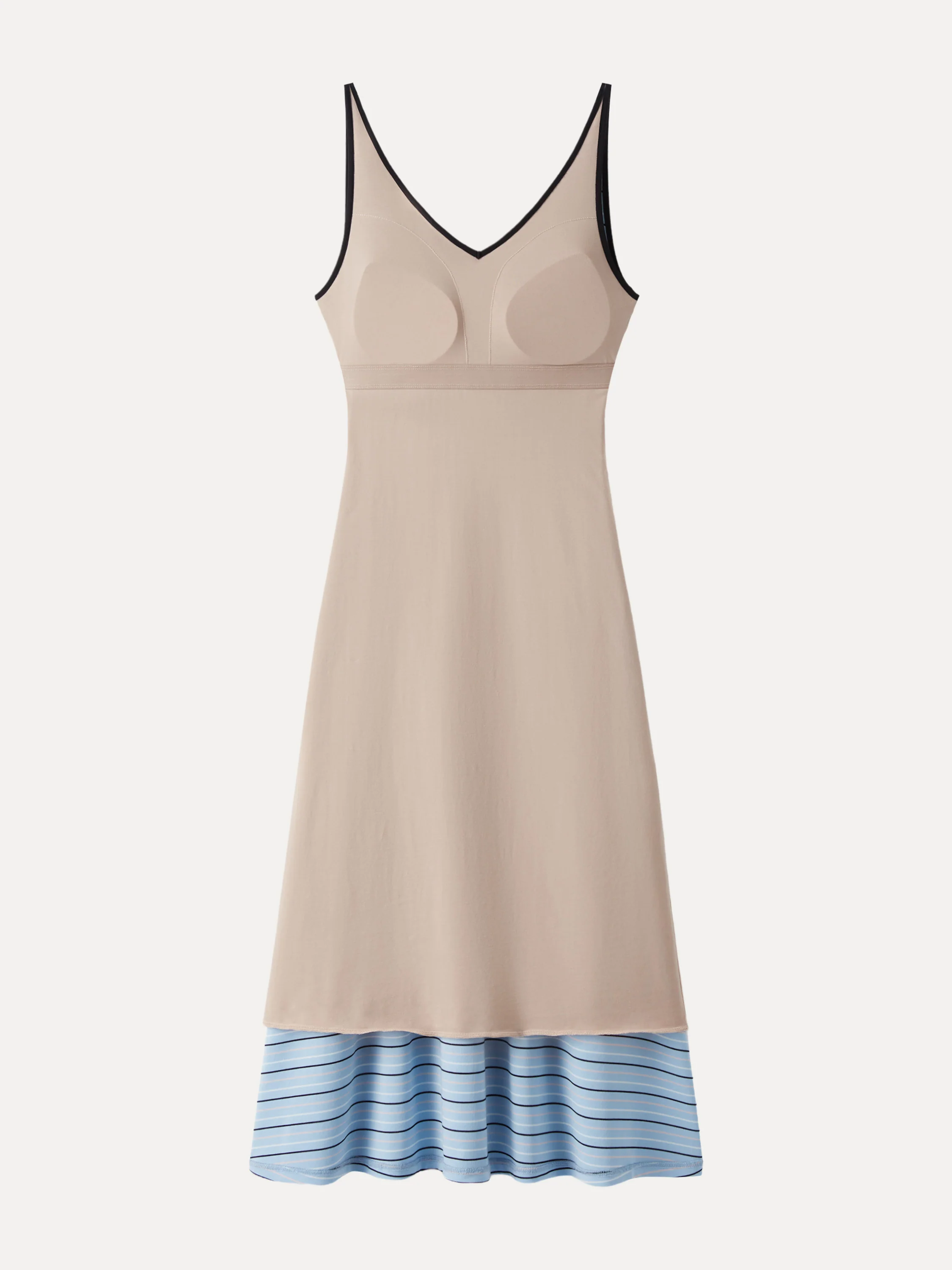 V-neck Low Back Striped Midi Brami Dress with Pockets