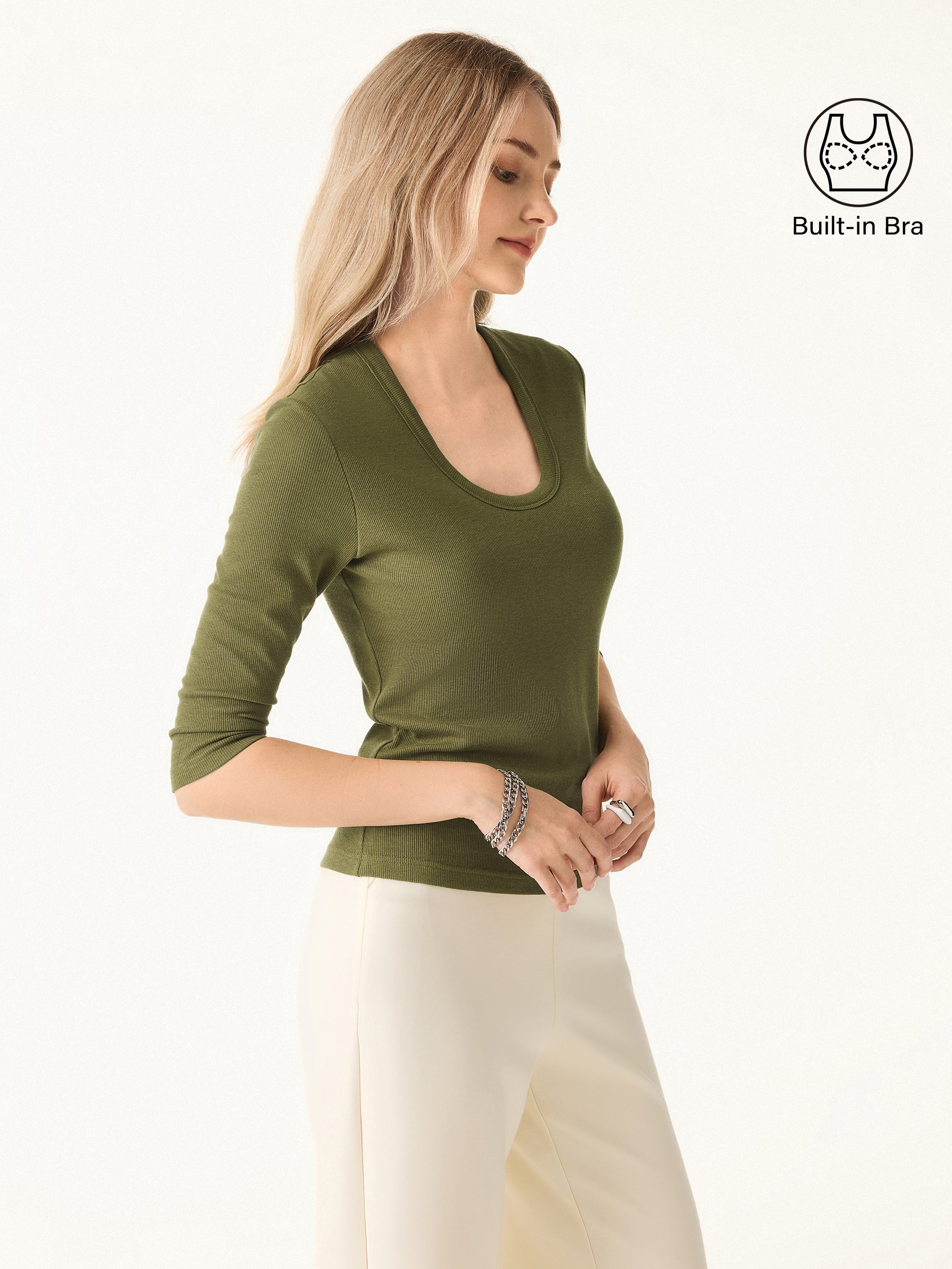 Essential Stretch Cotton U-neck 3/4 Sleeve Brami