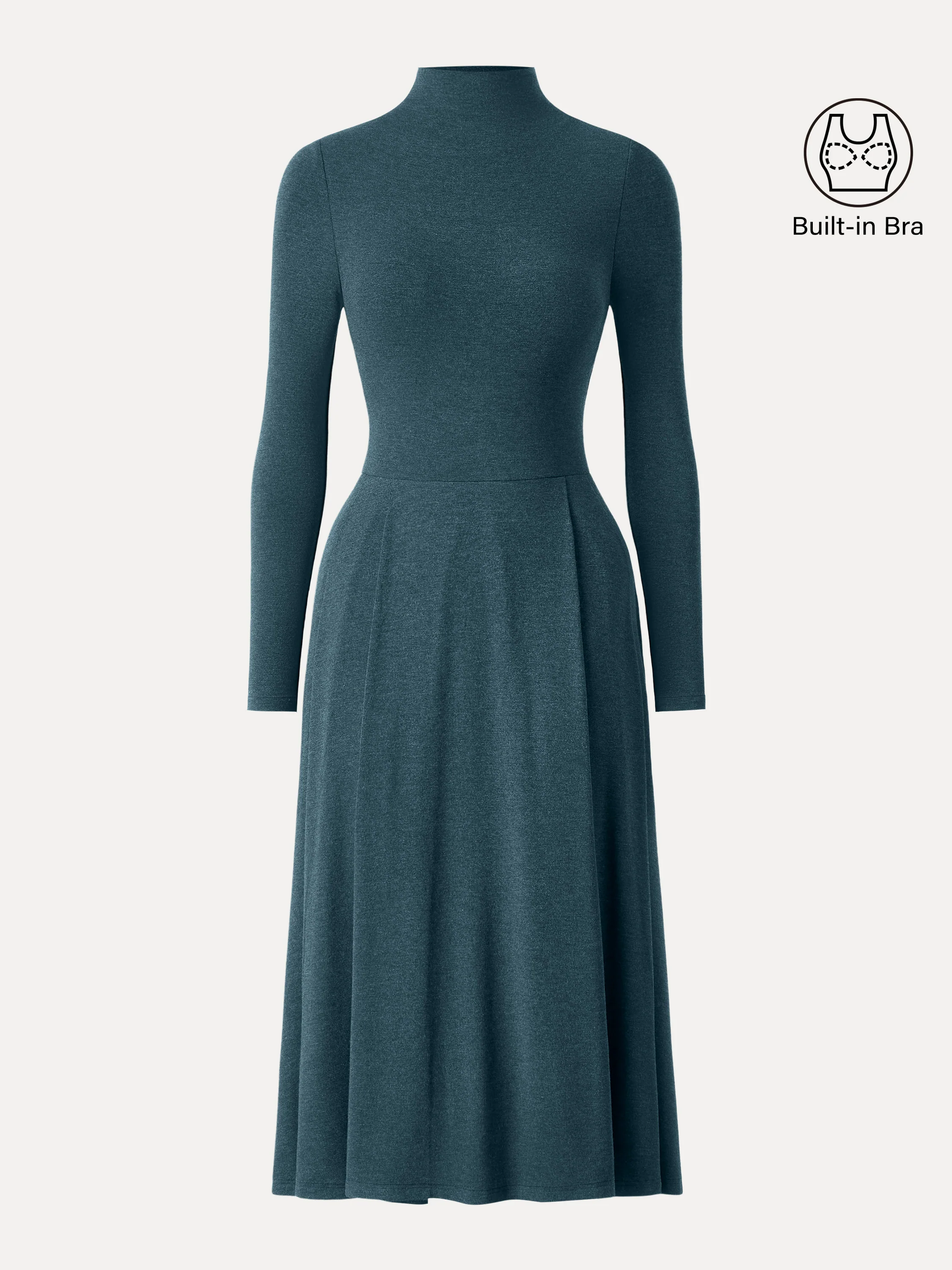 Light Warm Mockneck Pleated Midi Brami Dress with Pockets