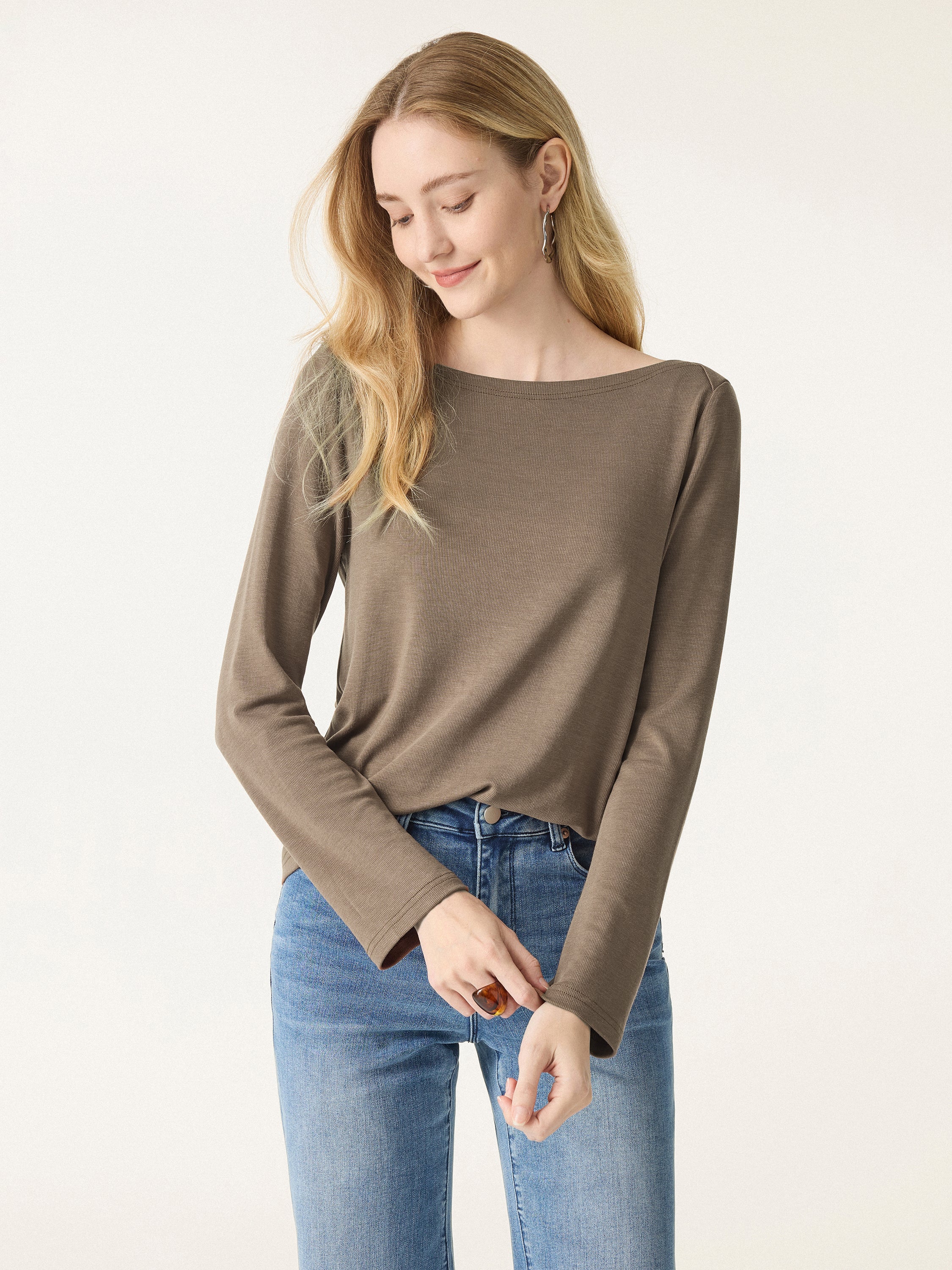 Relaxed-Fit Boatneck Long-Sleeve Top