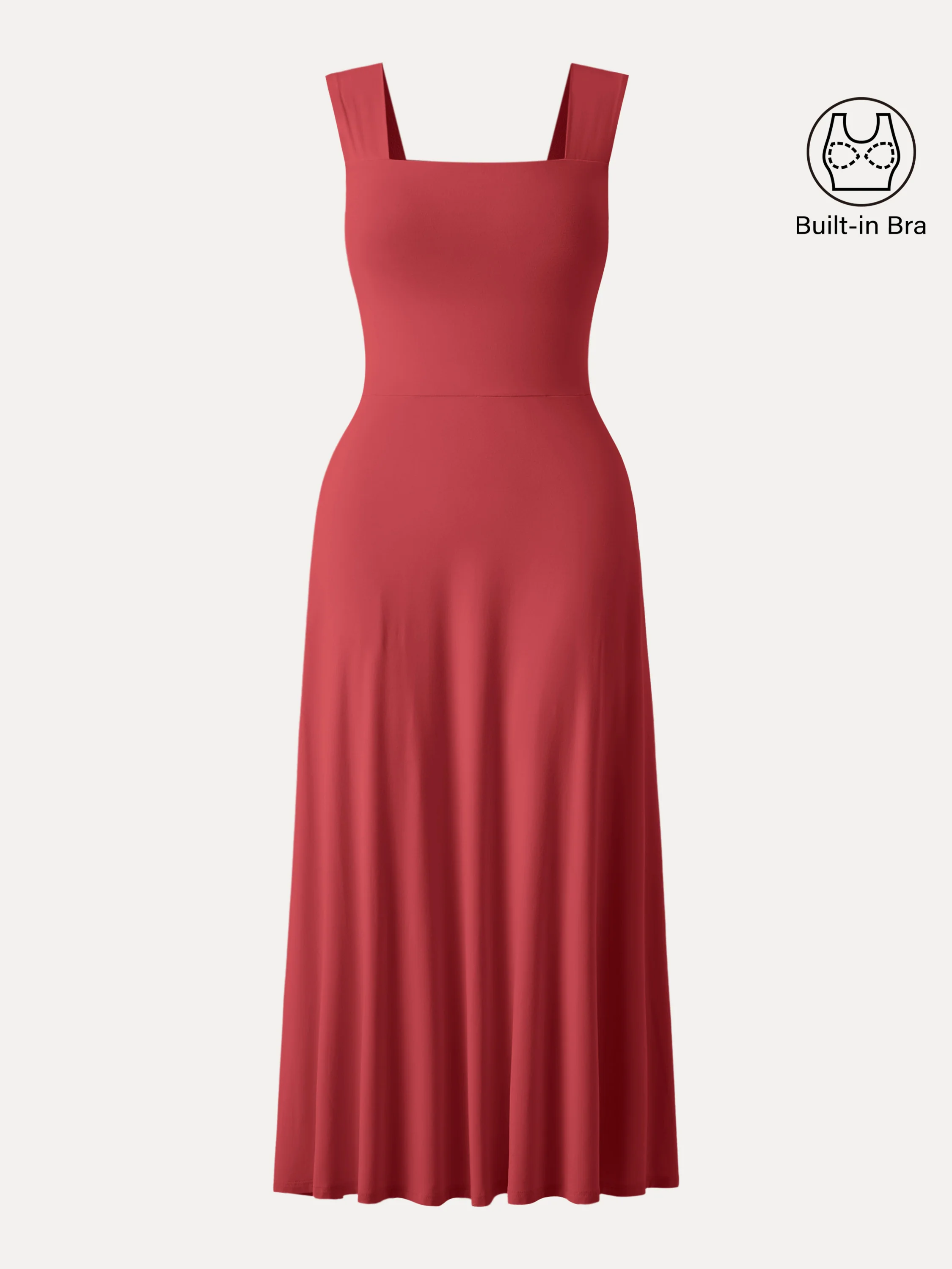 Flowy Square Neck Wide Straps Midi Brami Dress with Pockets